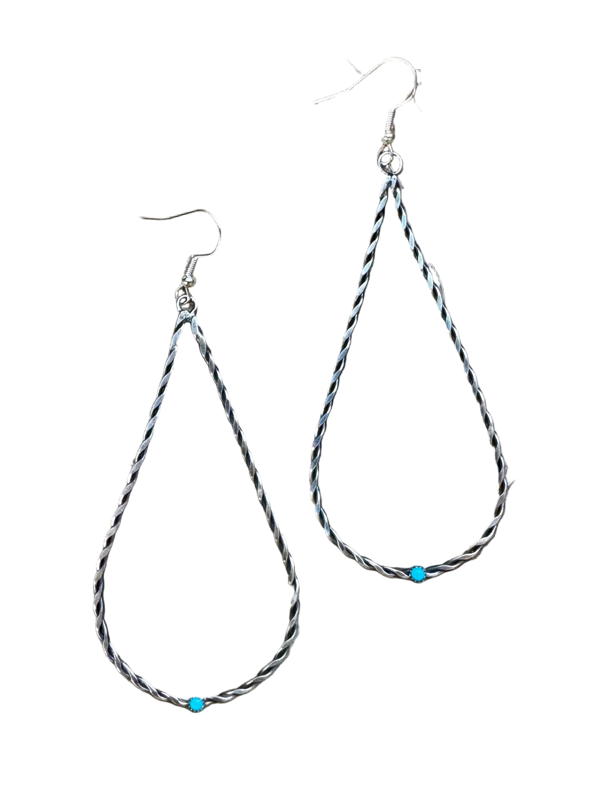 Teardrop Dangle earrings Sterling silver with kingman turquoise — product photo.