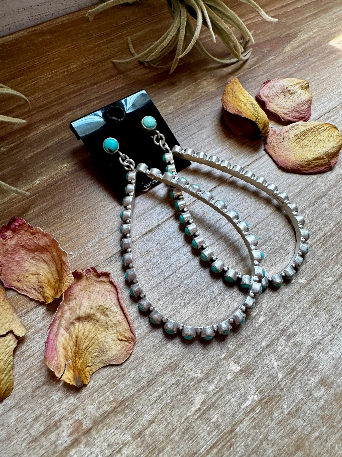 Kingman Turquoise Teardrop Dangle Earrings – Sterling Silver — product photo.