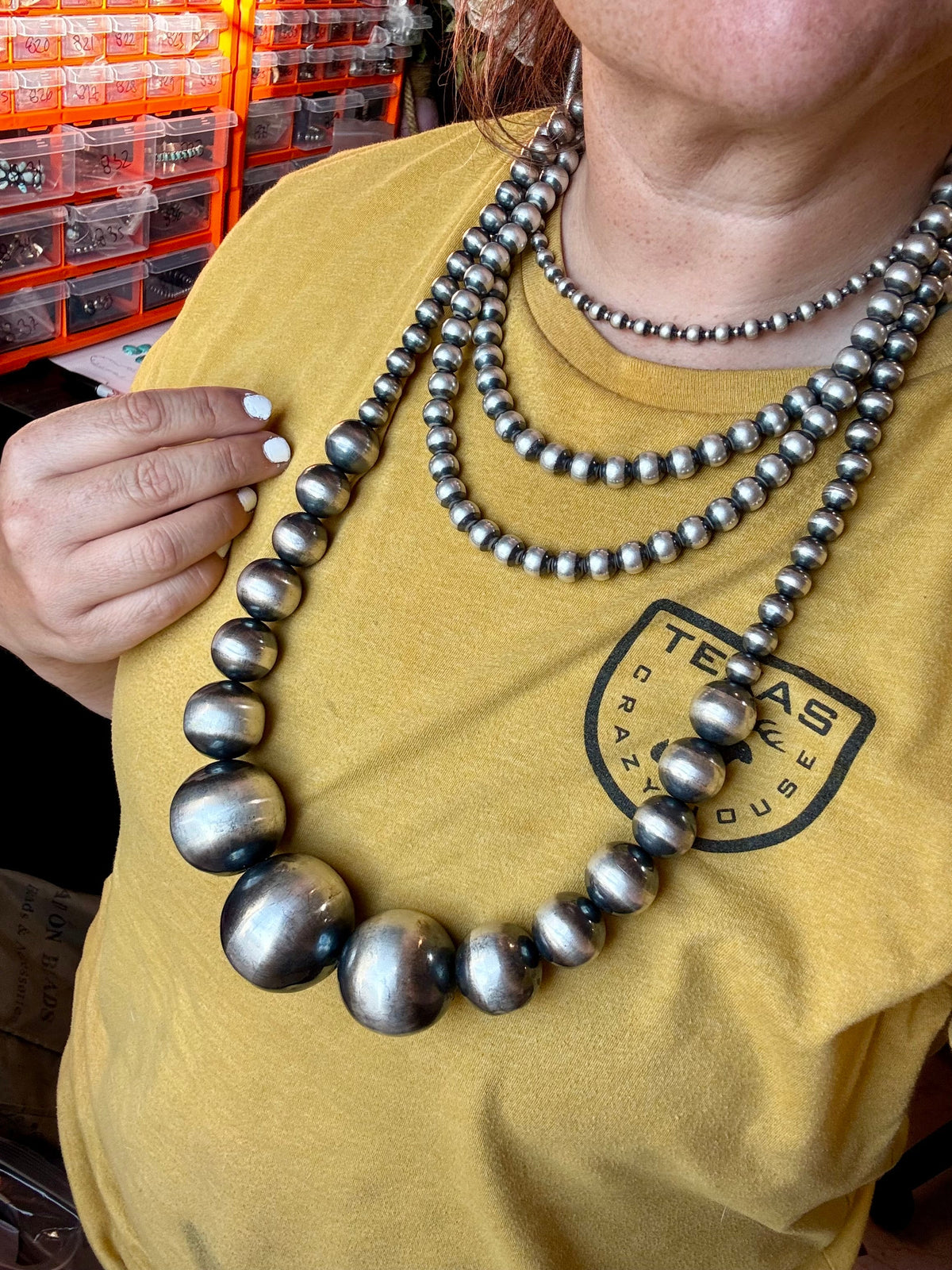 36 inch Massive sterling silver pearls graduated by The Bijoux FAB Jewelry