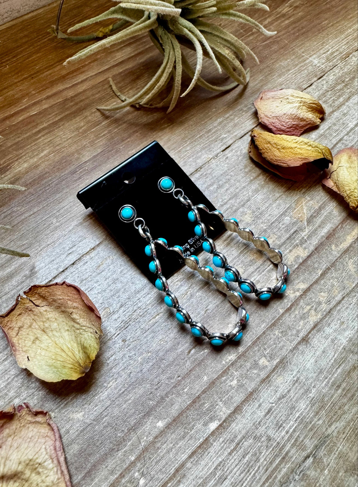 Kingman Turquoise Dangle Earrings – Sterling Silver, Lightweight, USA Made — product photo.