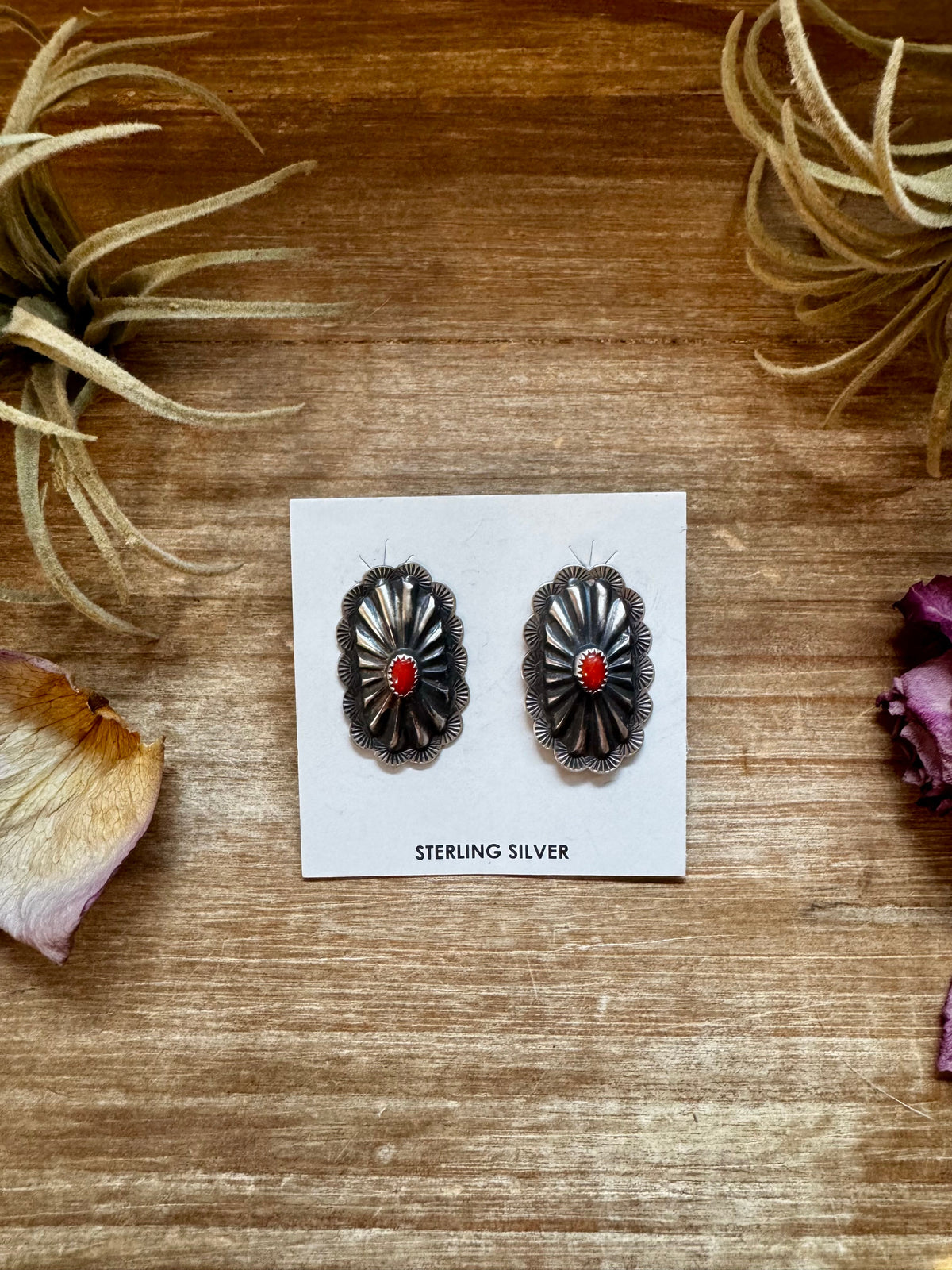 Red Stud Earrings Concho earrings – Sterling Silver — product photo.