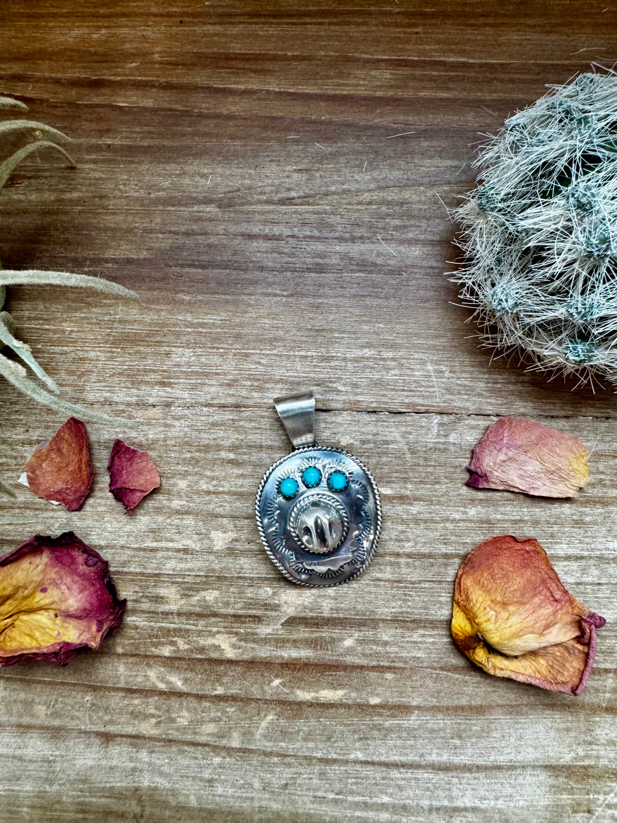 Cowboy Hat Pendant - Kingman Turquoise & Sterling Silver — product photo.