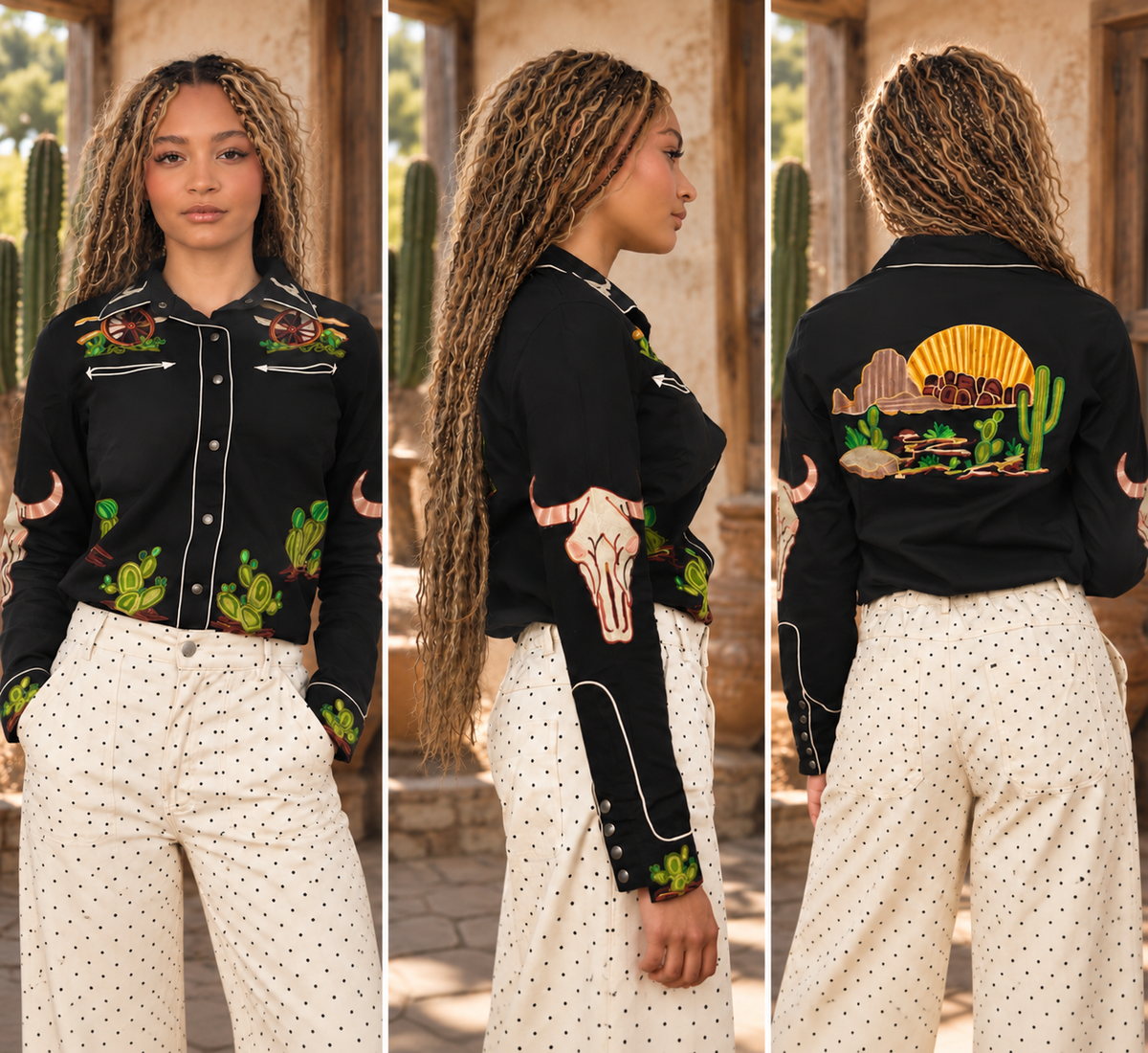 Cotton Western Embroidered Shirt - Black