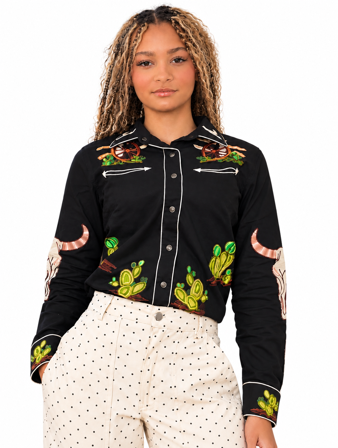Cotton Western Embroidered Shirt - Black