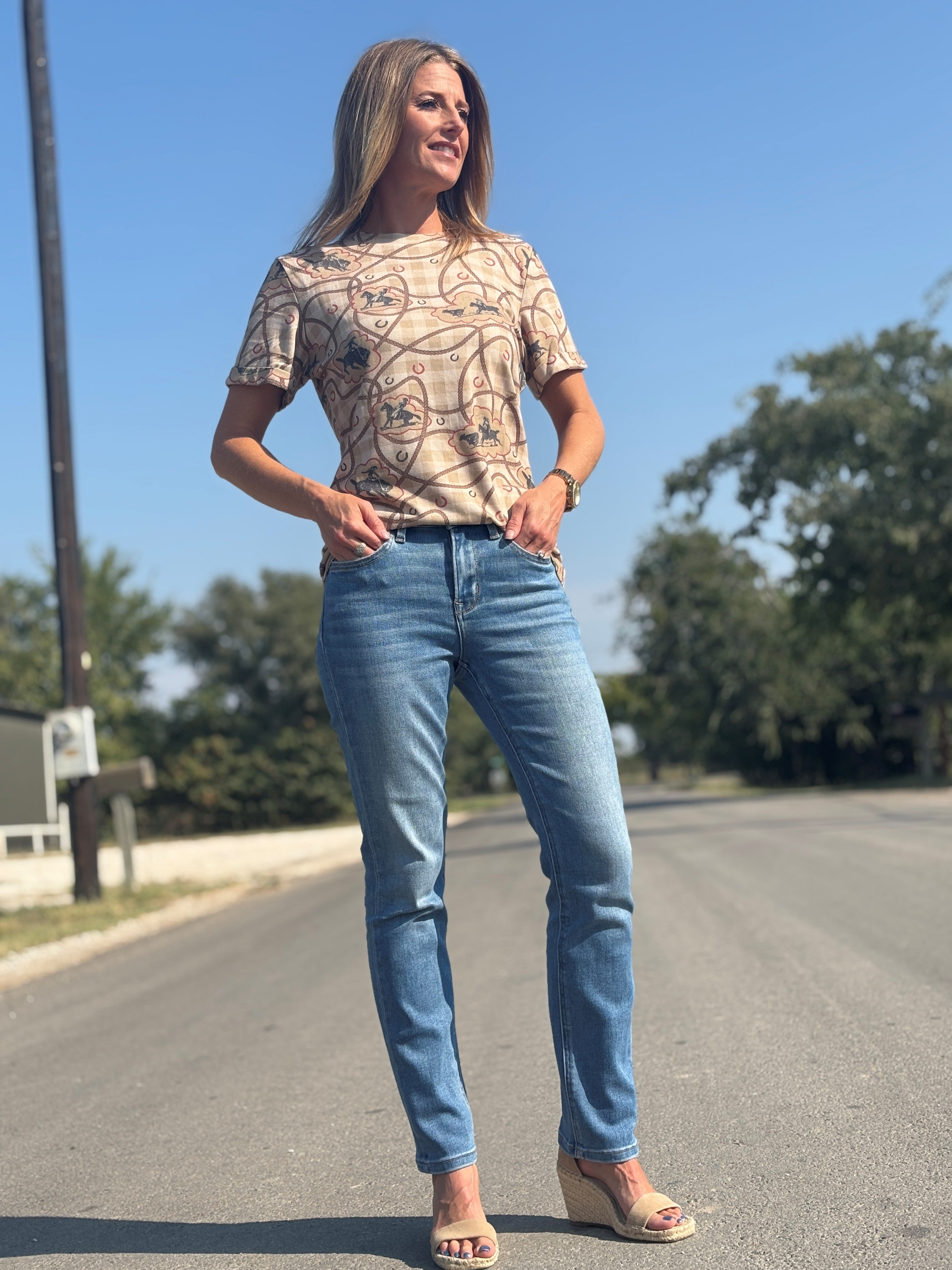 High Rise Slim Straight Denim Jeans