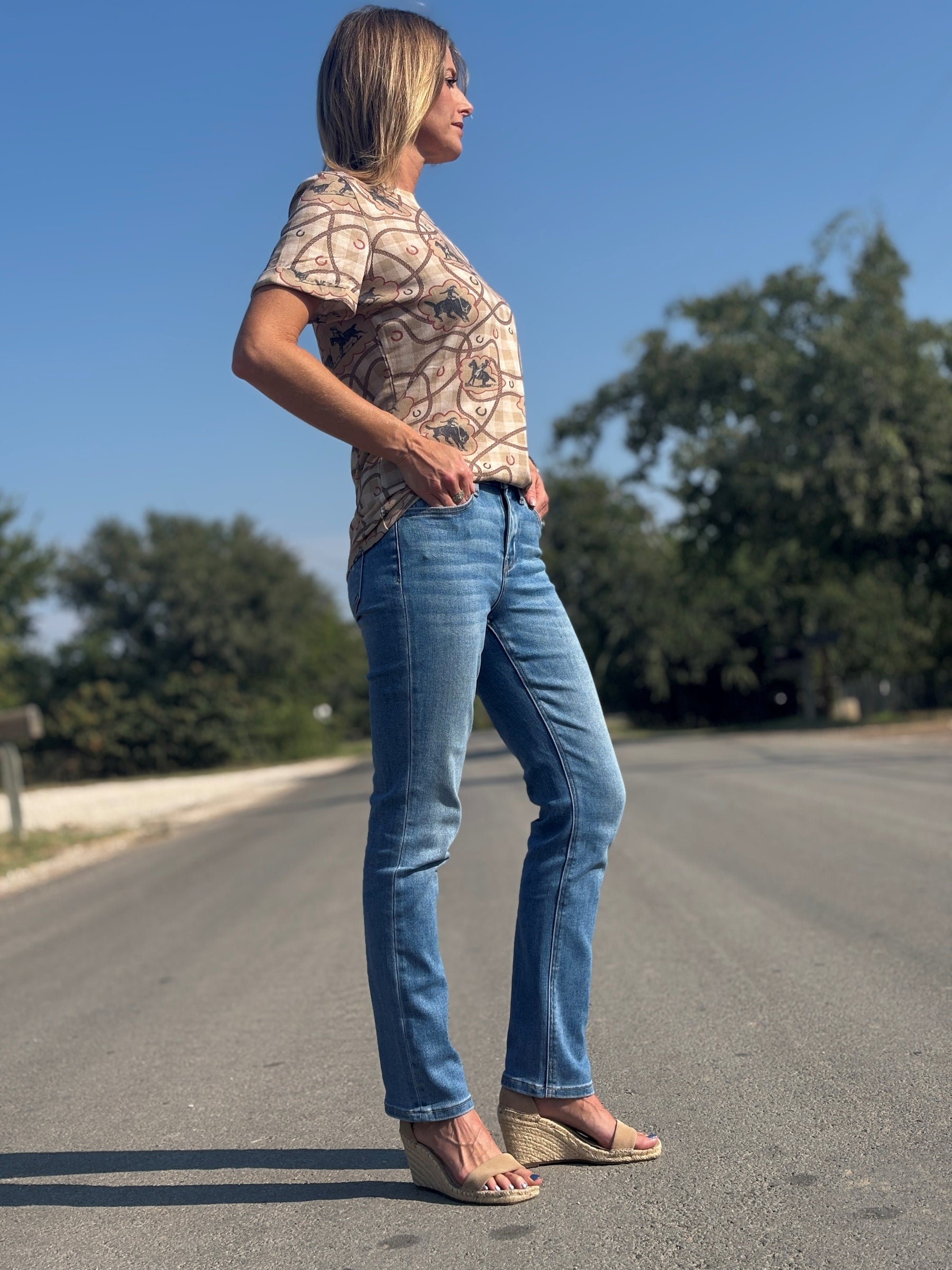 High Rise Slim Straight Denim Jeans