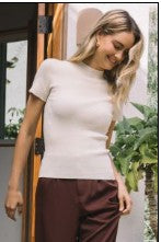 Short Sleeve Soft Knit Sweater Top - Ivory