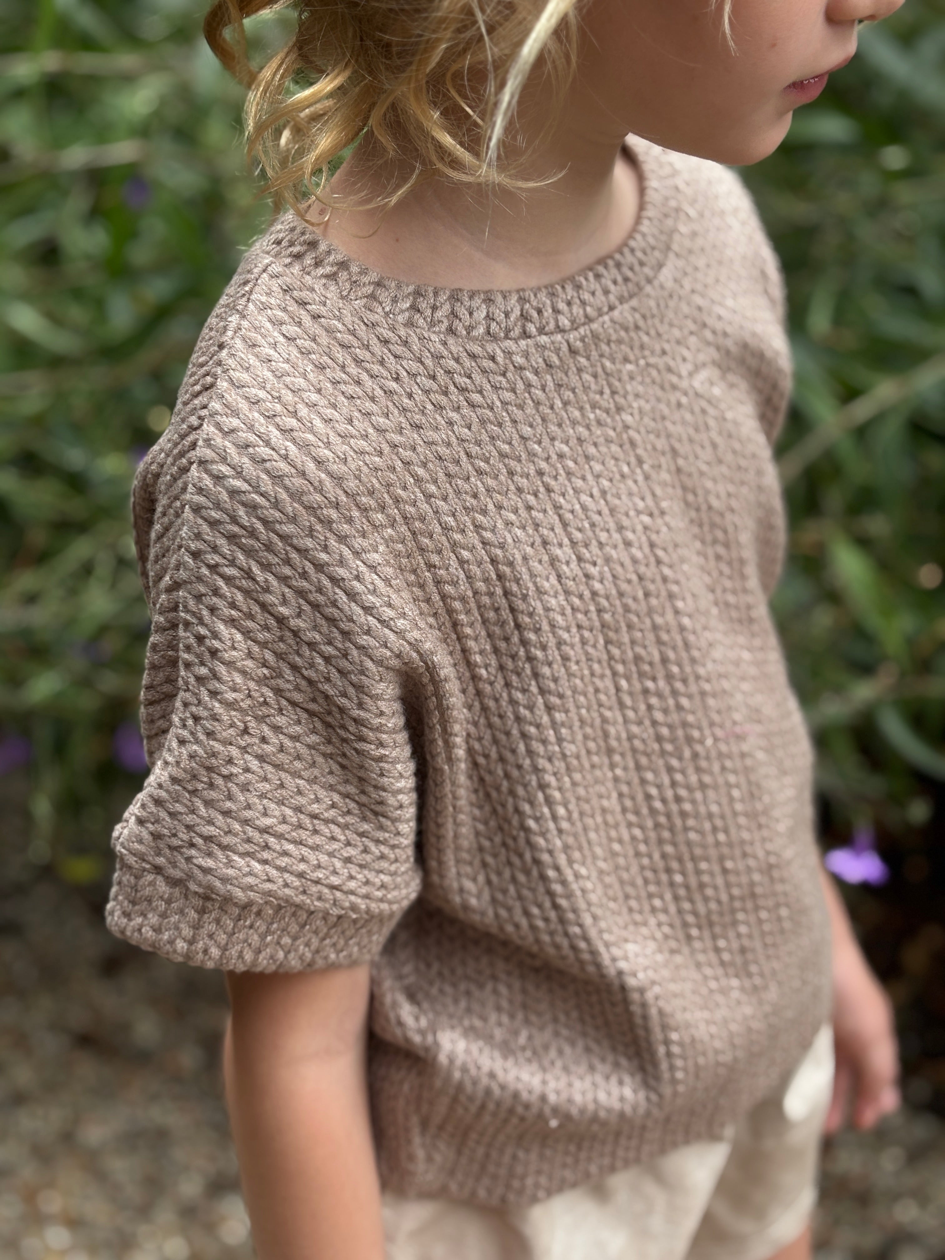 Kids - Taupe Oversized Half-Sleeve  Sweater
