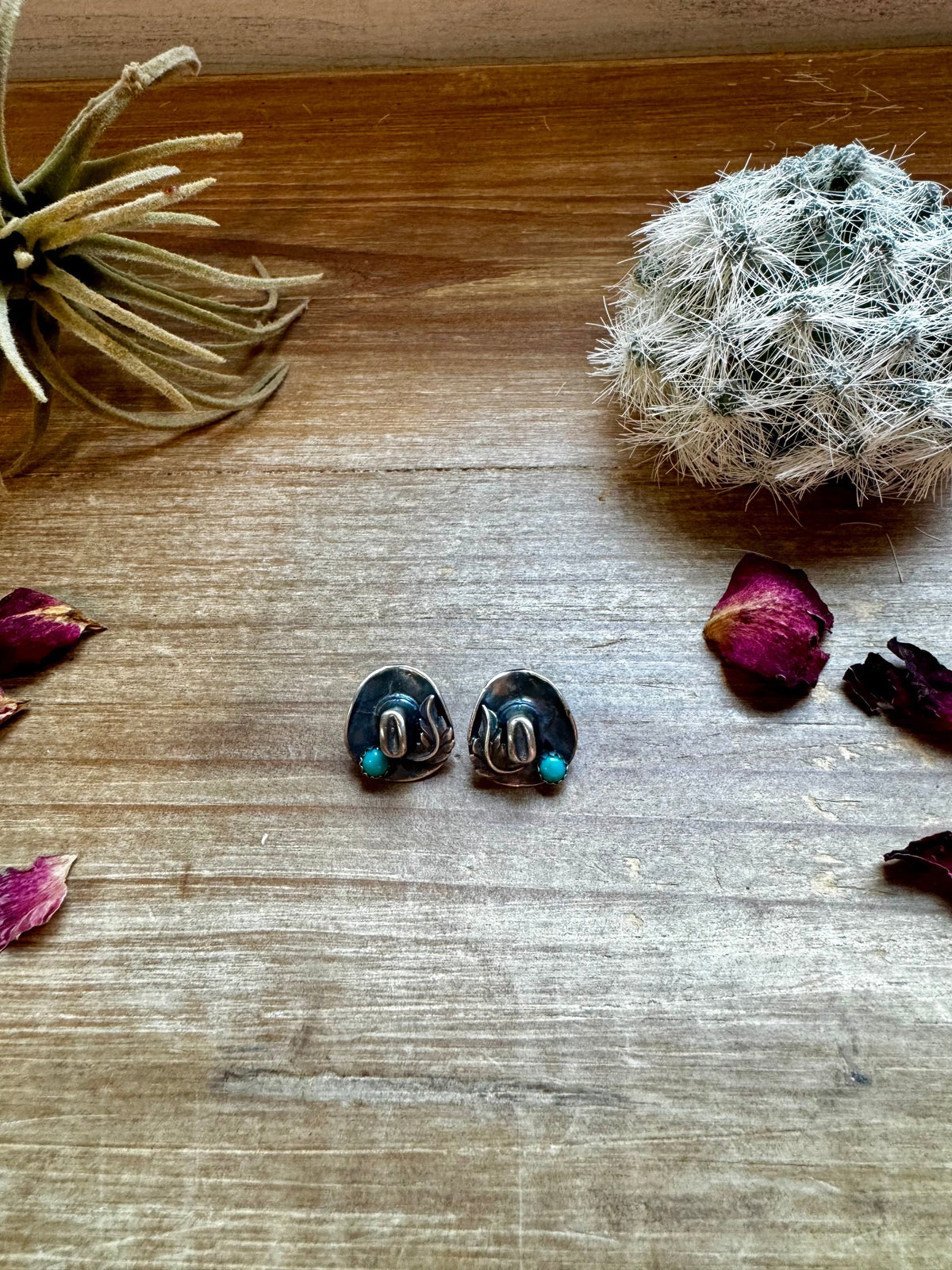 Cowboy Hat Stud Earrings with Kingman Turquoise by The Bijoux FAB Jewelry