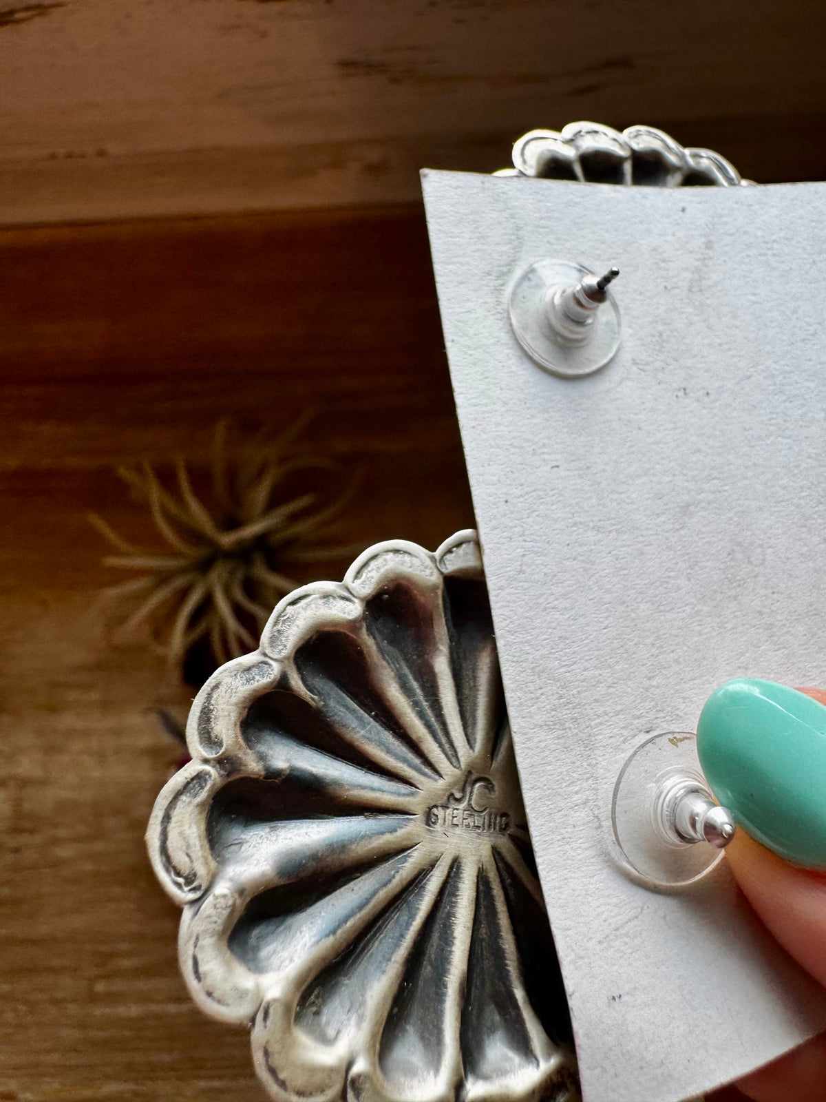 Large Concho Earrings with Red Spiny Oyster – Sterling Silver — product photo.