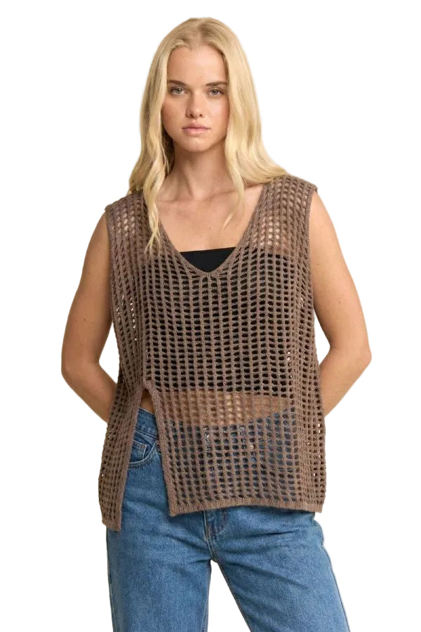 Mesh Knit Top - Brown