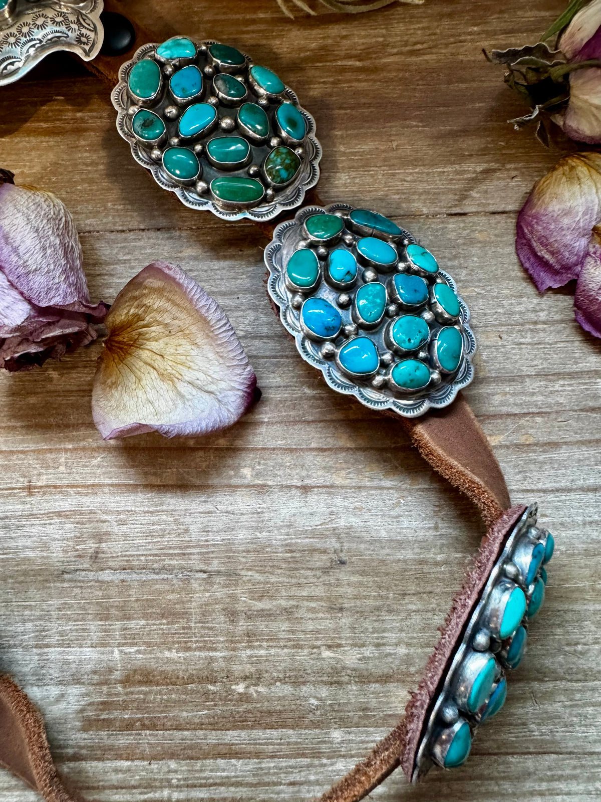 Turquoise Concho Belt – Sterling Silver – Native Made DM – One of a Kind — product photo.