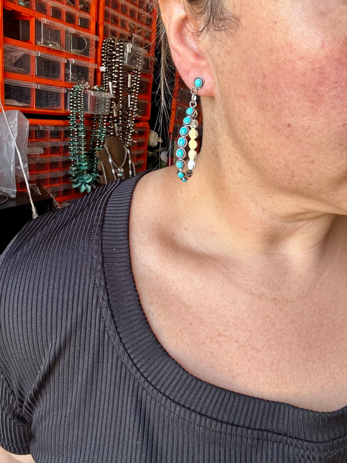 Kingman Turquoise Dangle Earrings – Sterling Silver, Lightweight, USA Made — product photo.