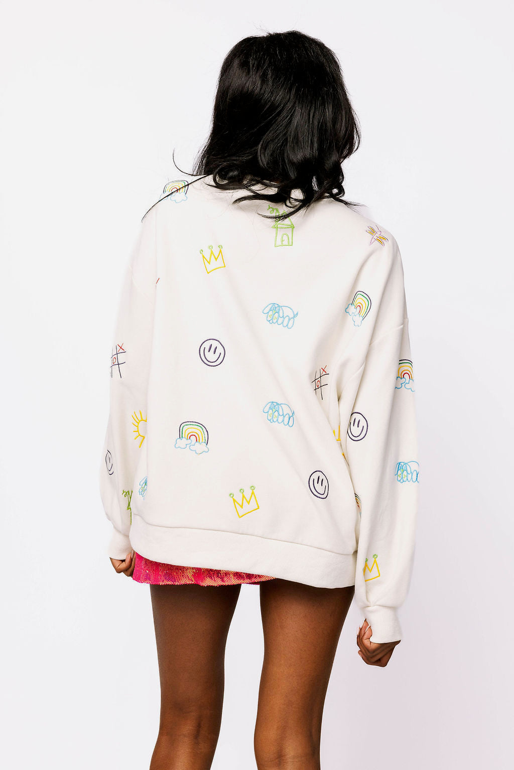 Queen of Sparkles Beige Multi Crayon Doodle Sweatshirt