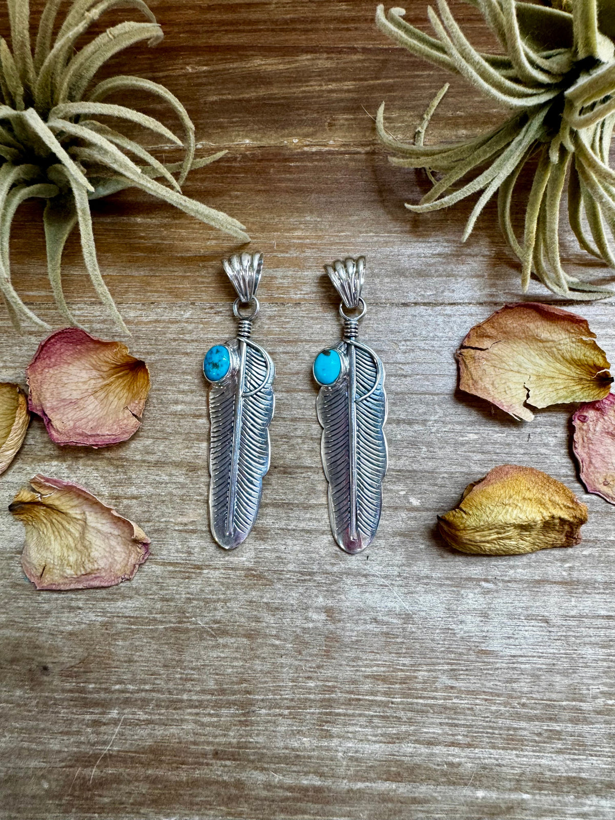 Feather Pendant – Kingman Turquoise & Sterling Silver — product photo.