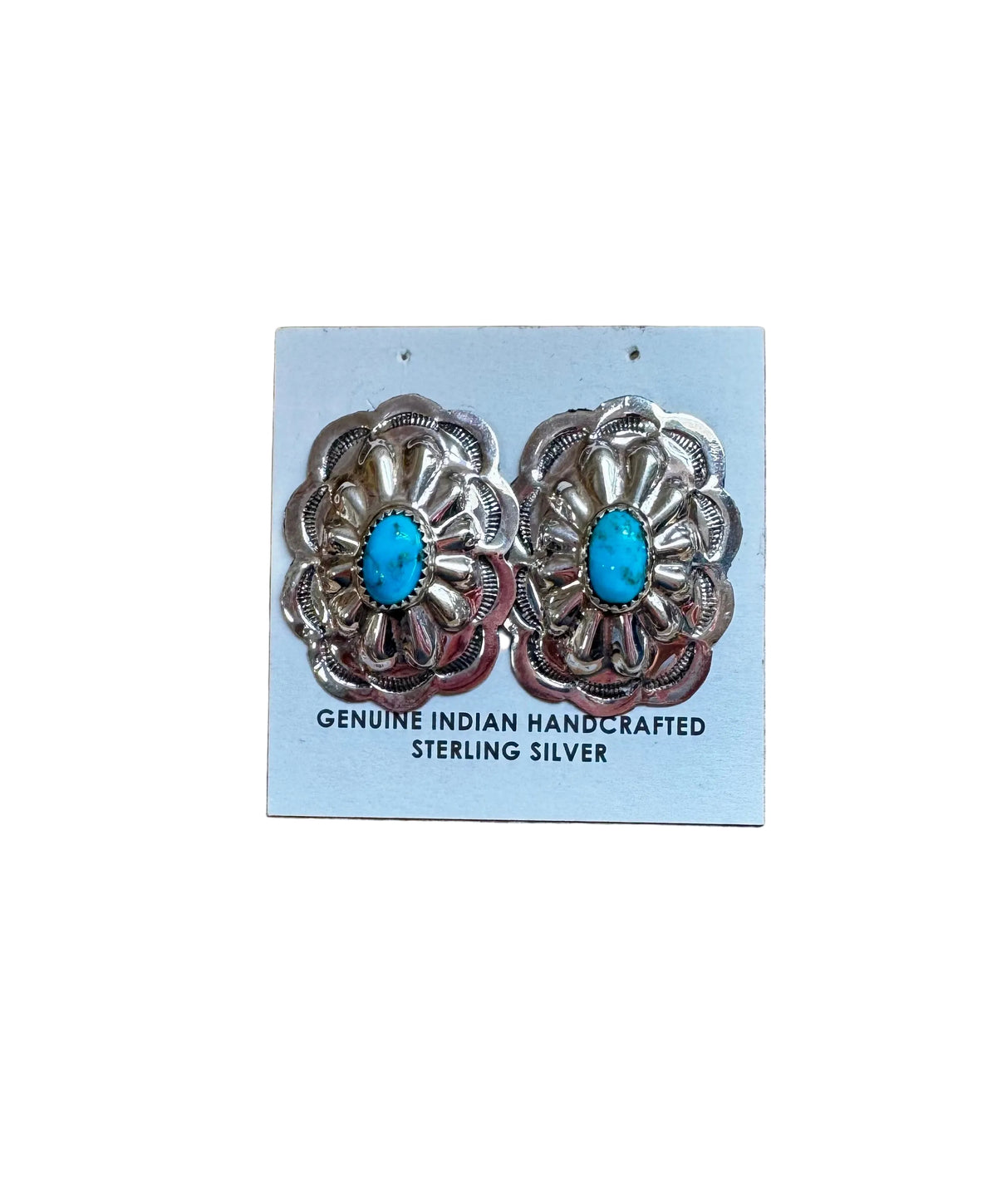 Rectangle Concho Earrings – Kingman Turquoise, Sterling Silver — product photo.