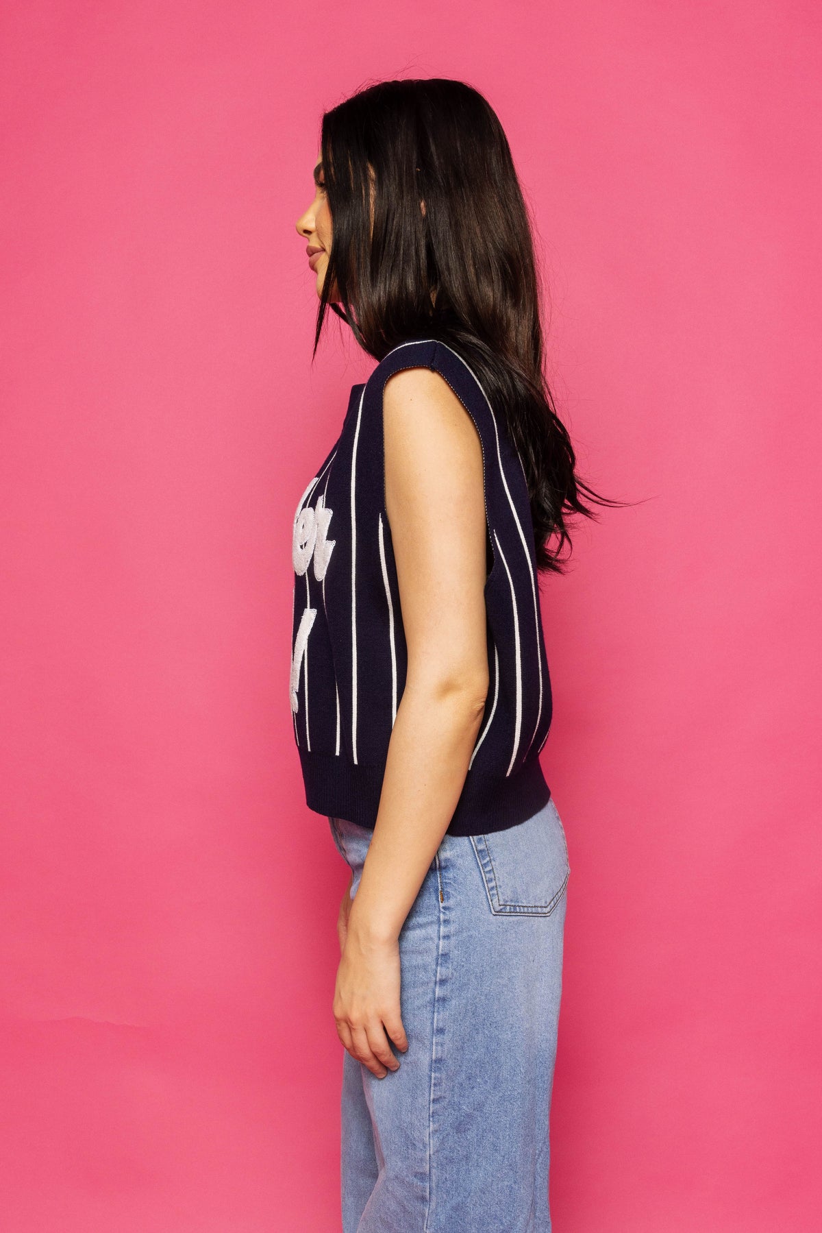 Queen of Sparkles Navy & White Stripe 'Batter Up" Sweater Vest