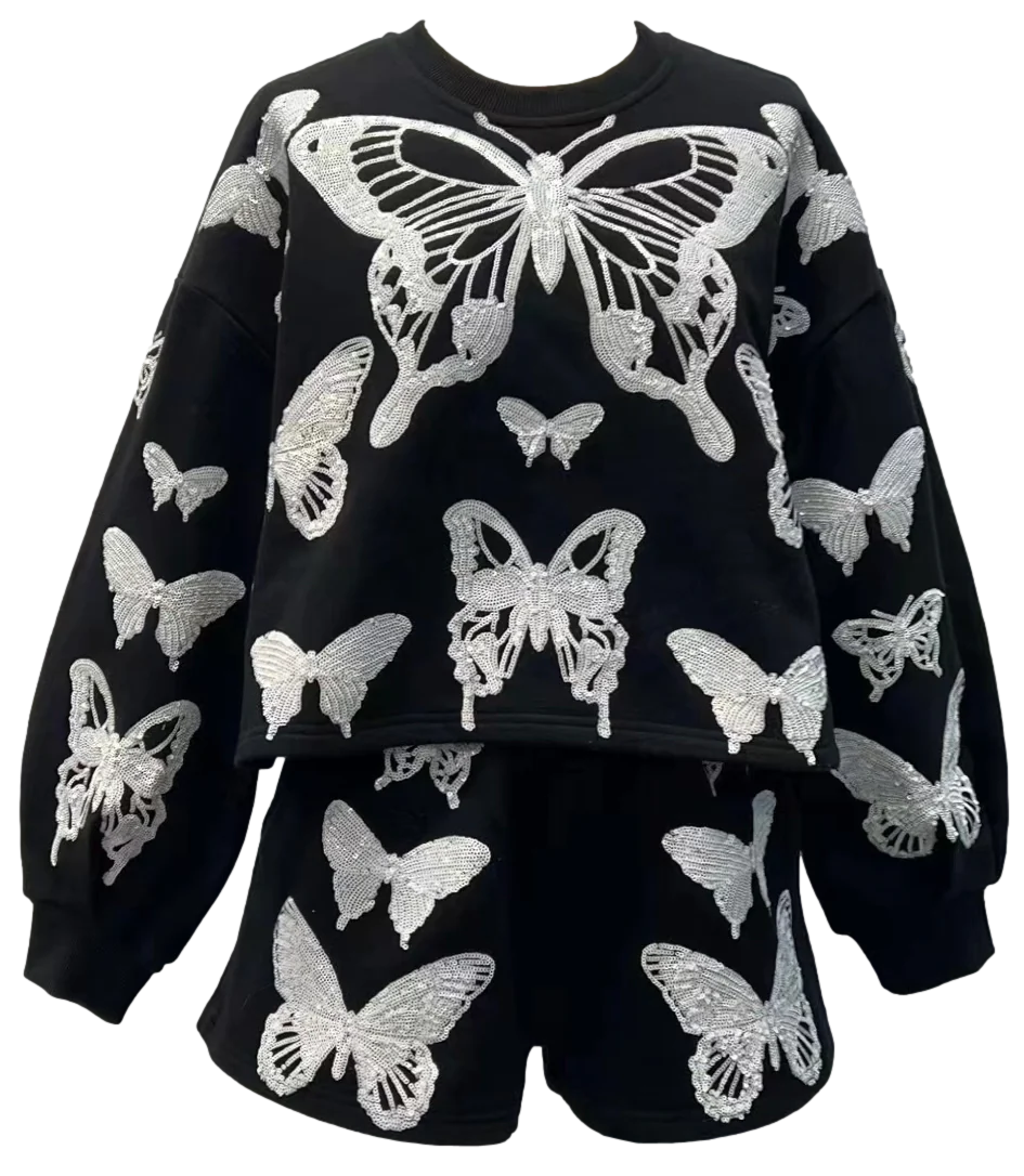 Queen of Sparkles Black & White Butterfly Skeleton Sweatshirt