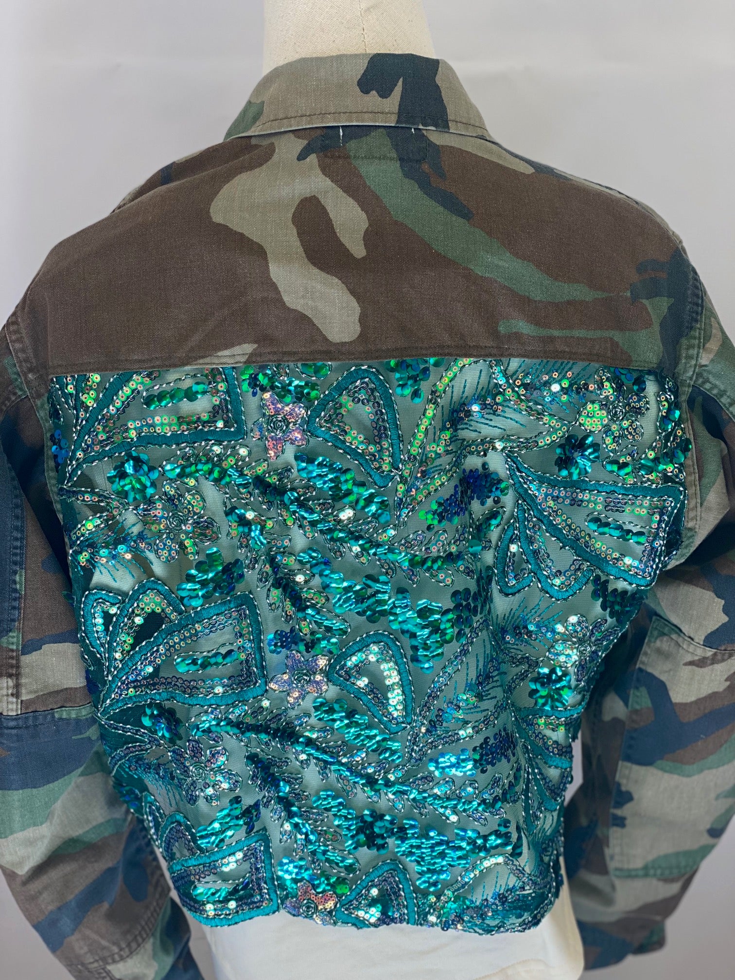 Camo Jacket Refurbished with Teal Sequins