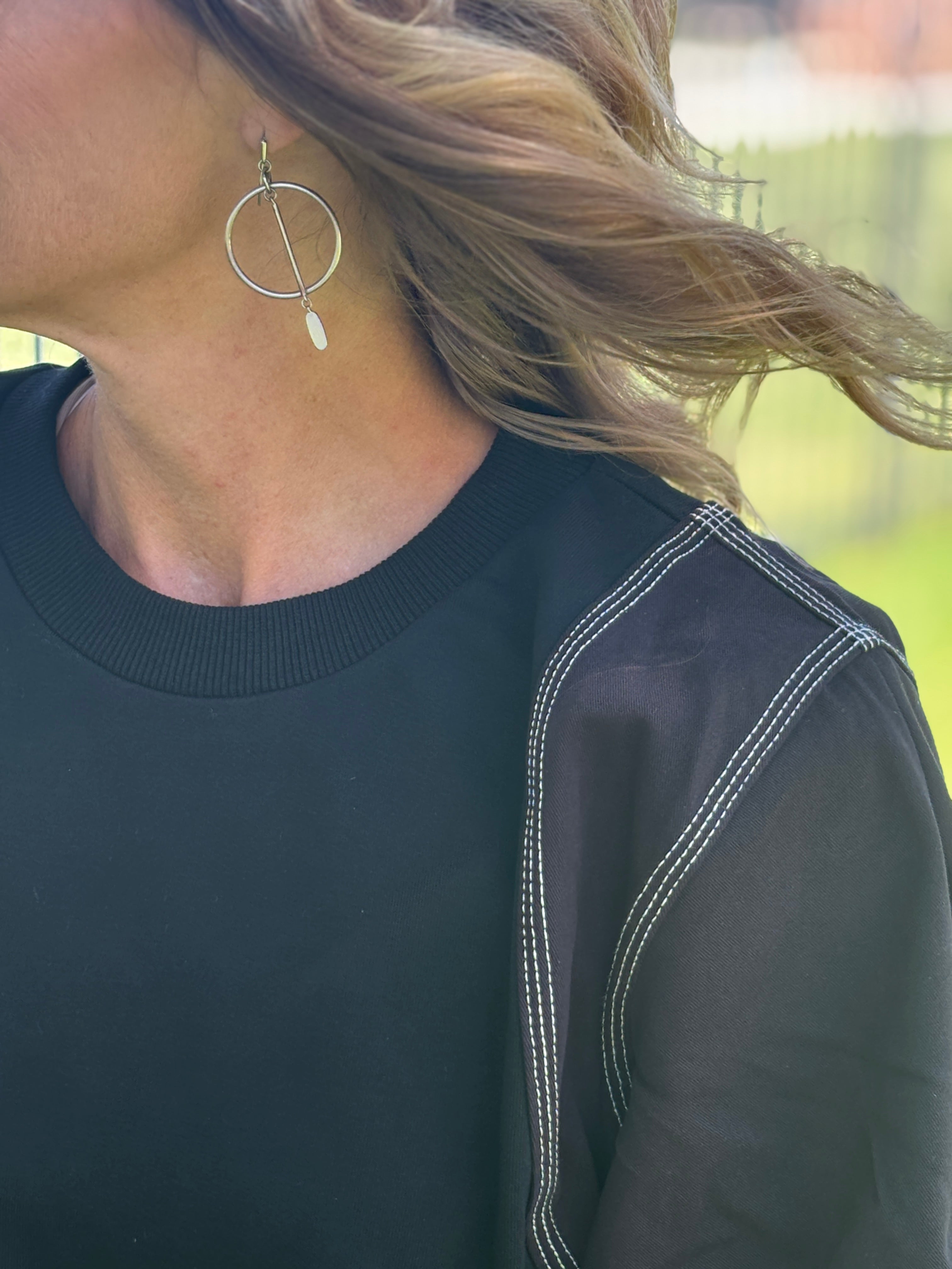 Black Jean Stitch Top