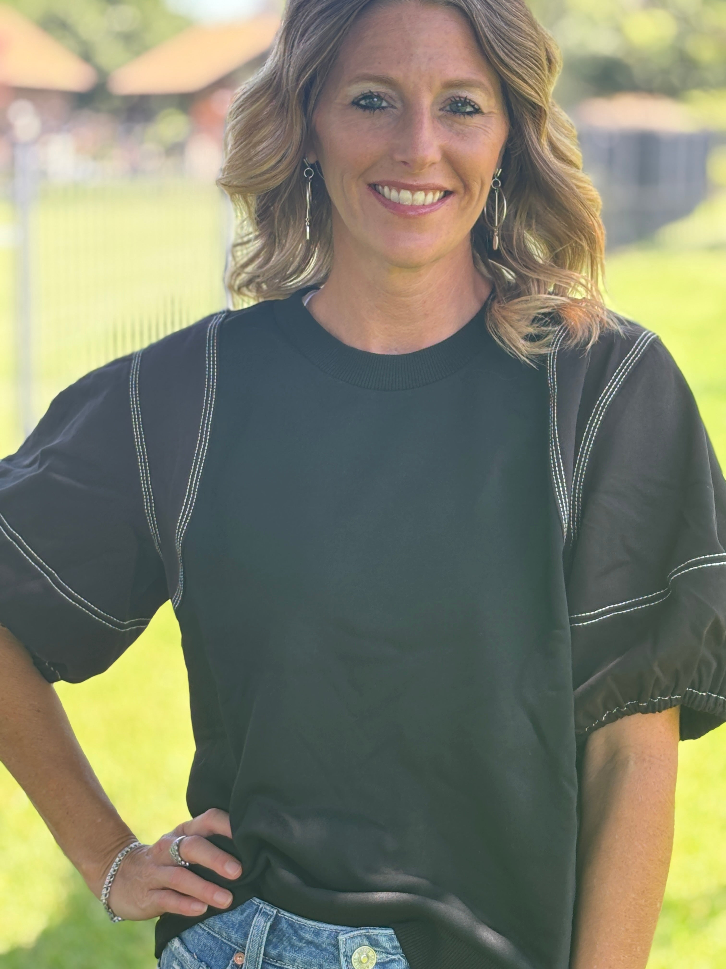 Black Jean Stitch Top