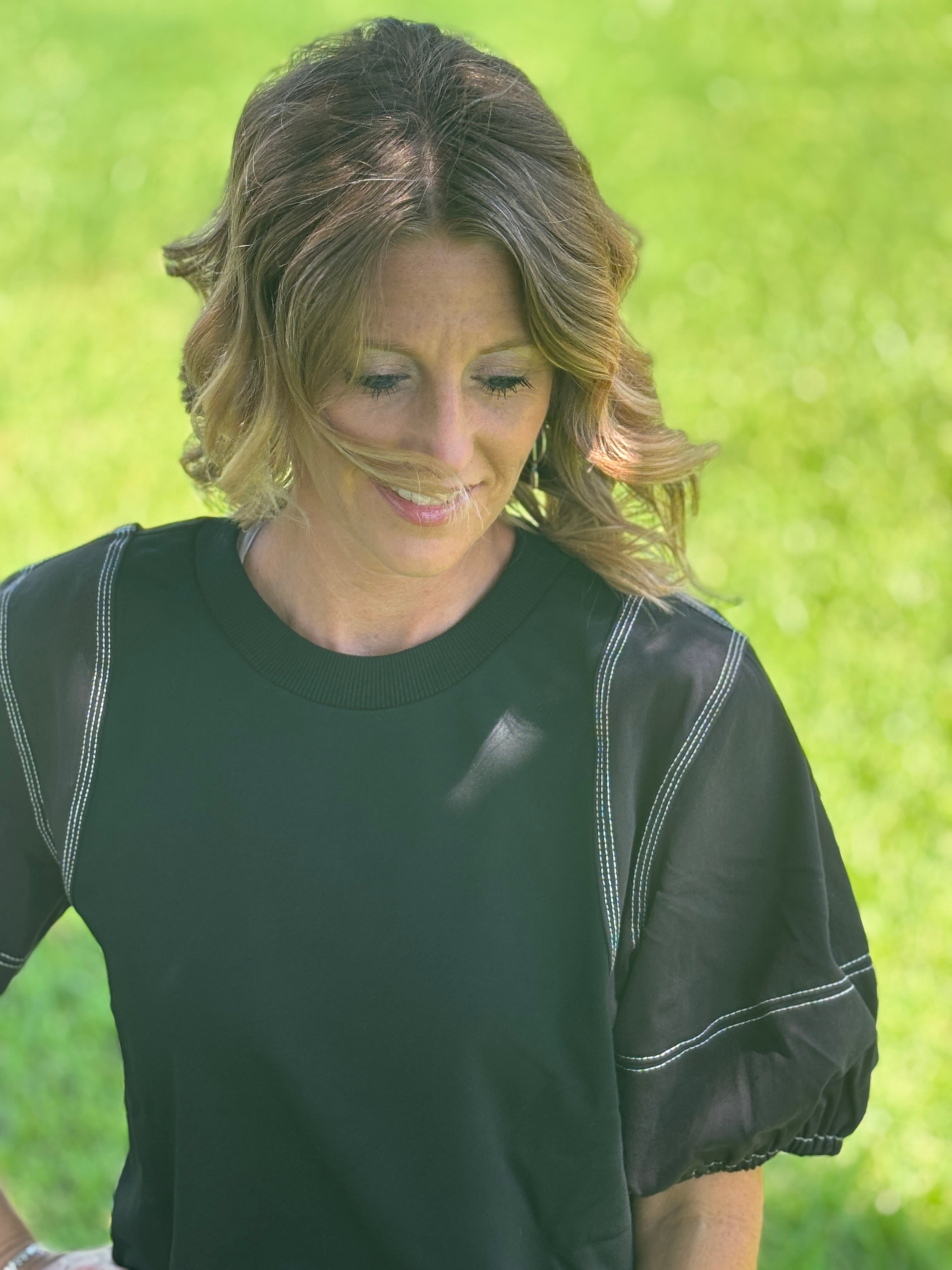 Black Jean Stitch Top