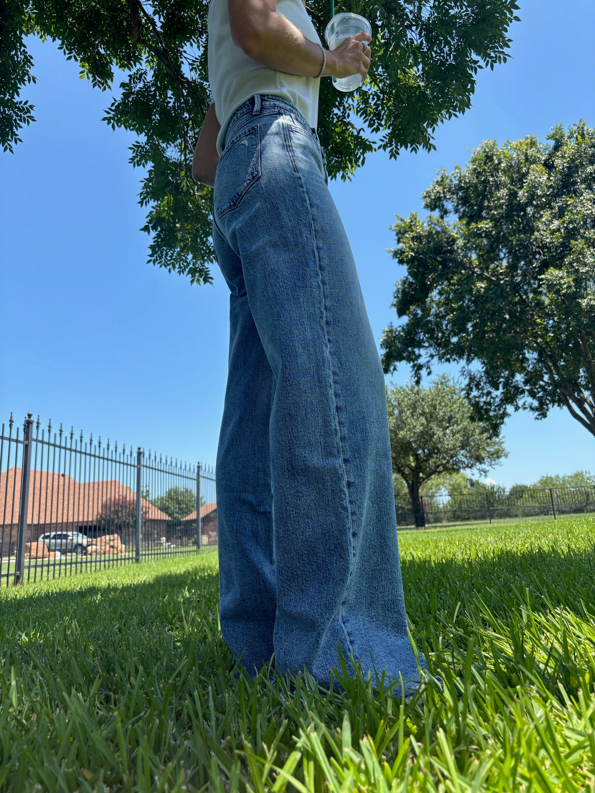 Wide Leg Light Denim Jeans by Flying Monkey
