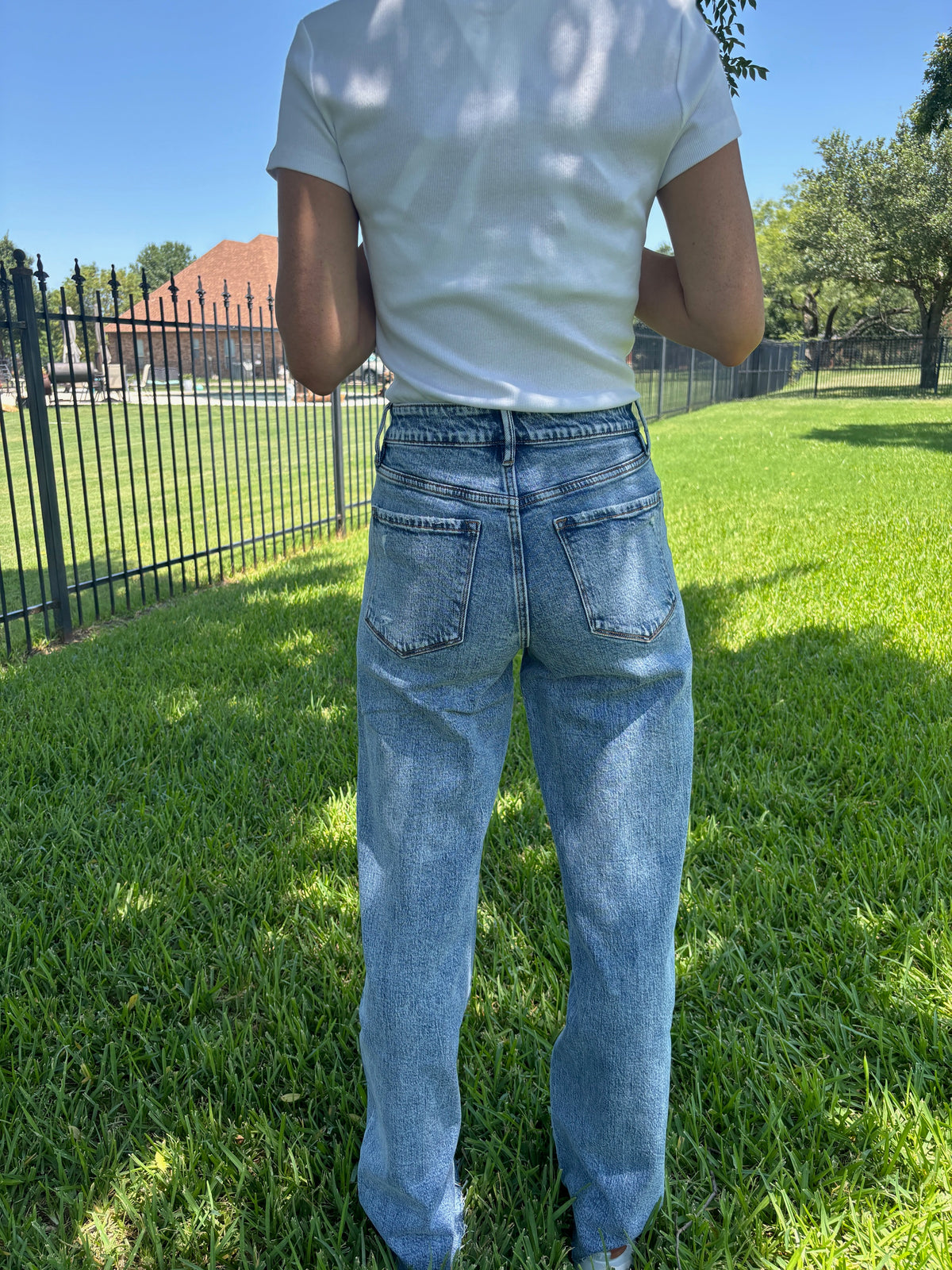 Wide Leg Light Denim Jeans by Flying Monkey