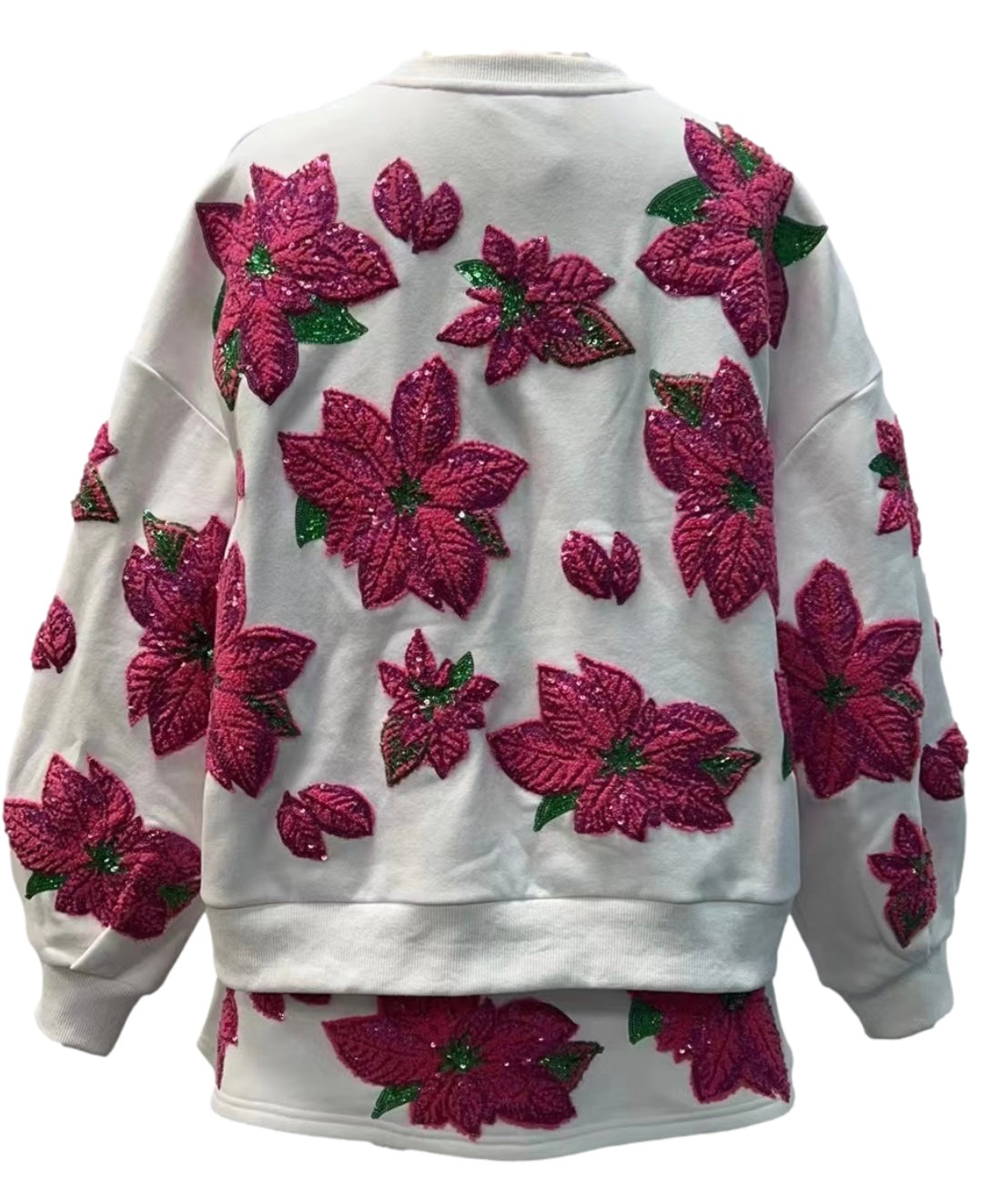 Queen of Sparkles White & Hot Pink Poinsettia Sweatshirt