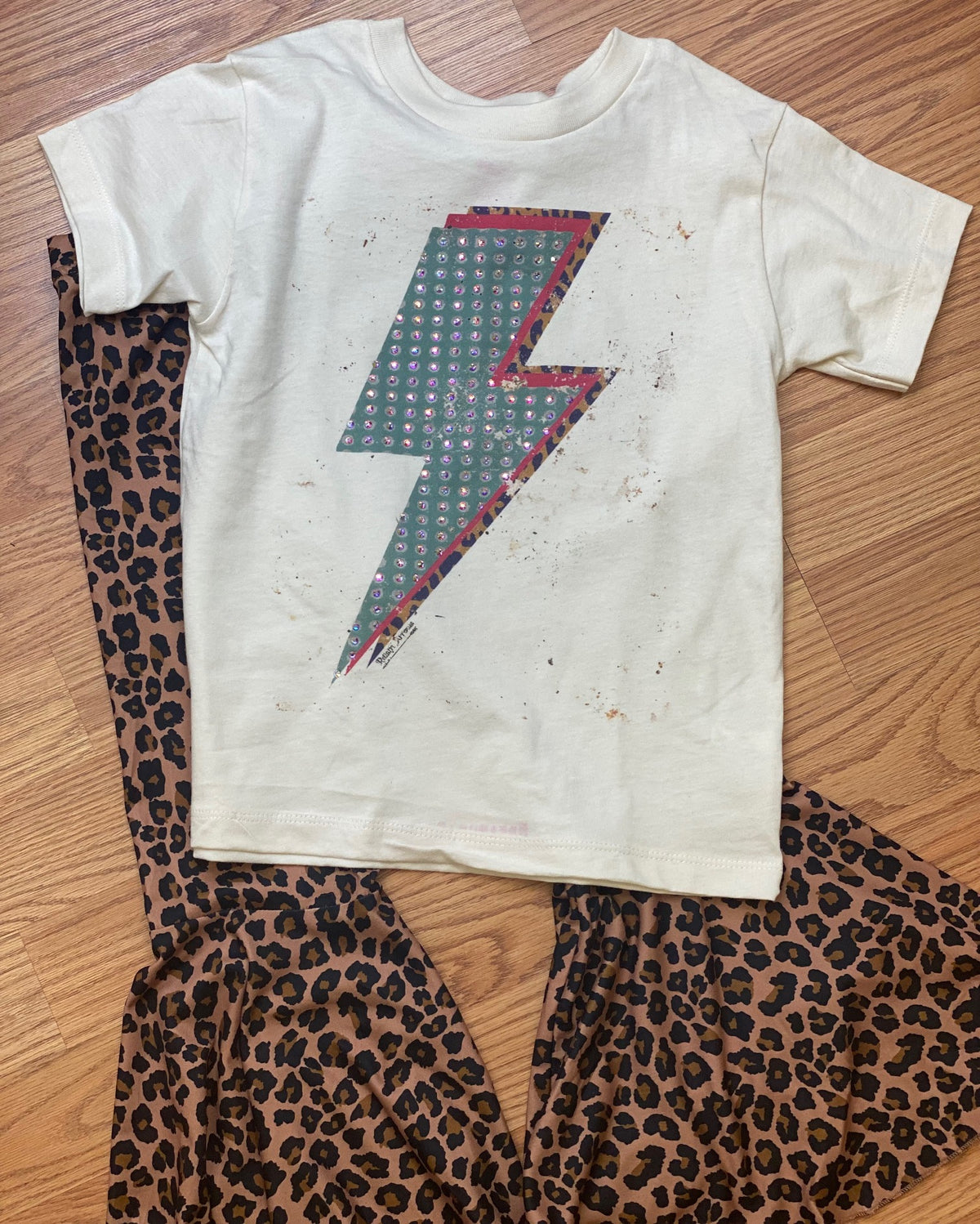 Kids Rhinestone Leopard Lightening Tshirt by Raising Arrows