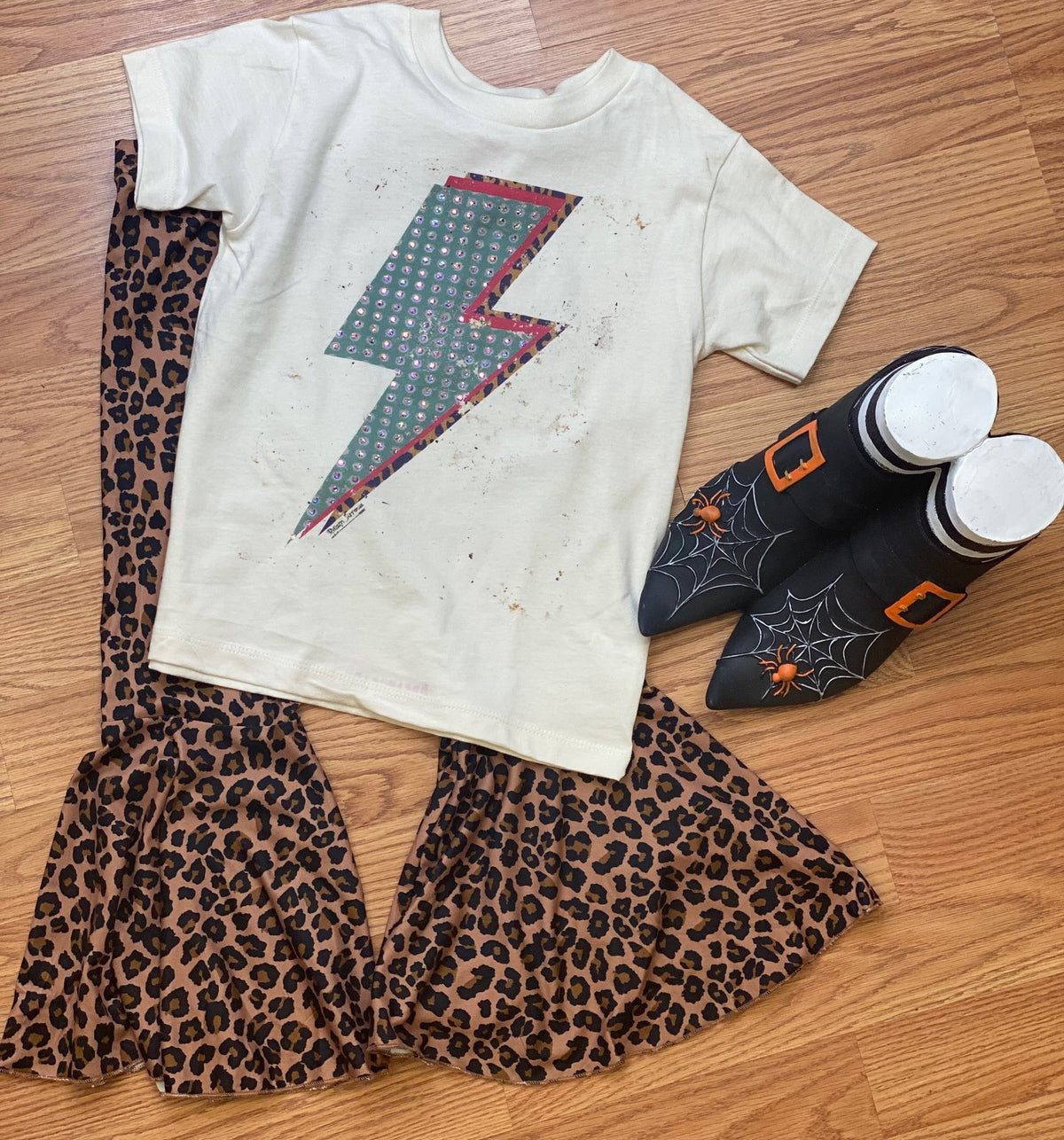 Kids Rhinestone Leopard Lightening Tshirt by Raising Arrows