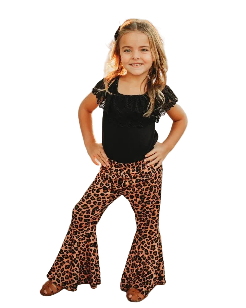 Kids Leopard Bell Bottoms by Bailey's Blossoms