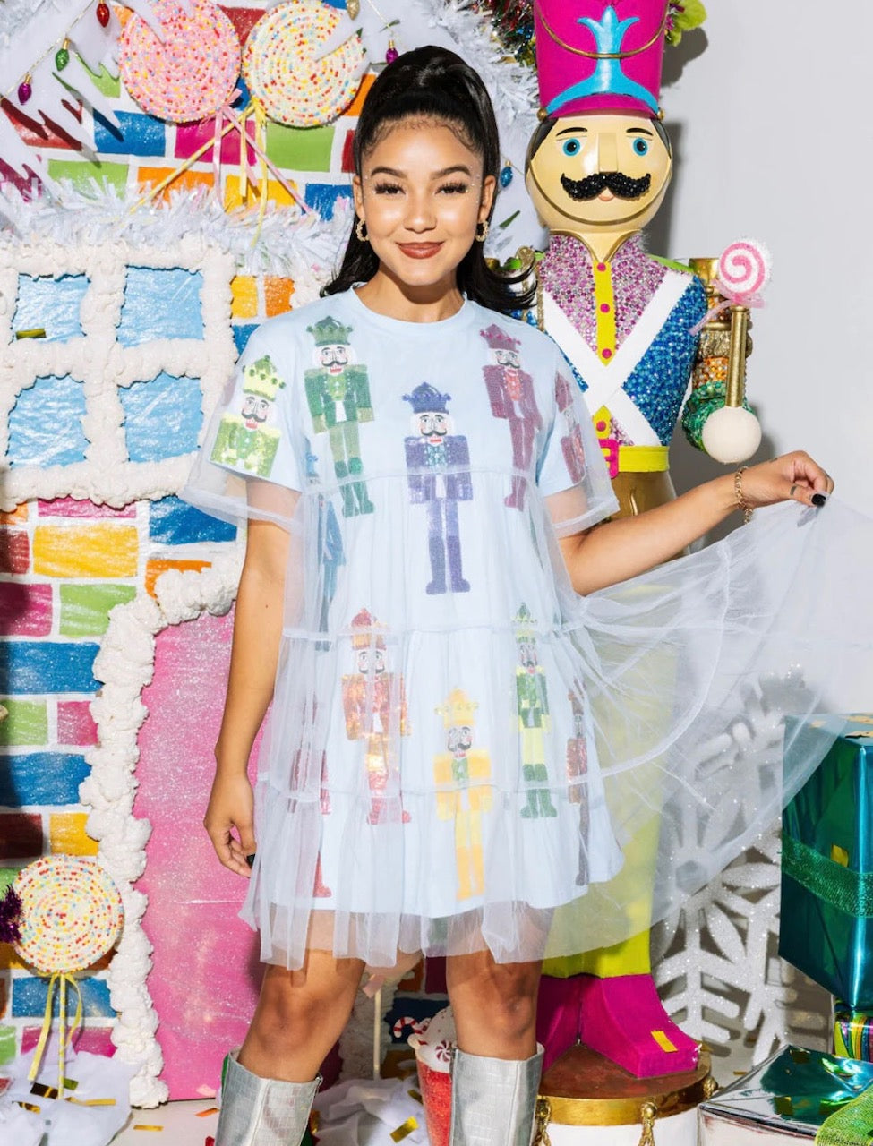Queen of Sparkles Blue and Rainbow Nutcracker Tulle Dress