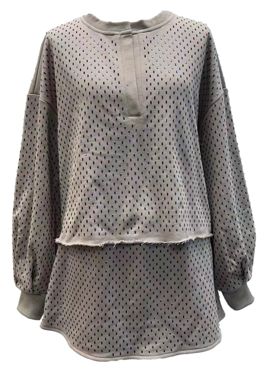 Queen of Sparkles Grey Scattered Rhinestone Sweatshirt and Skort – Leopard  Grove