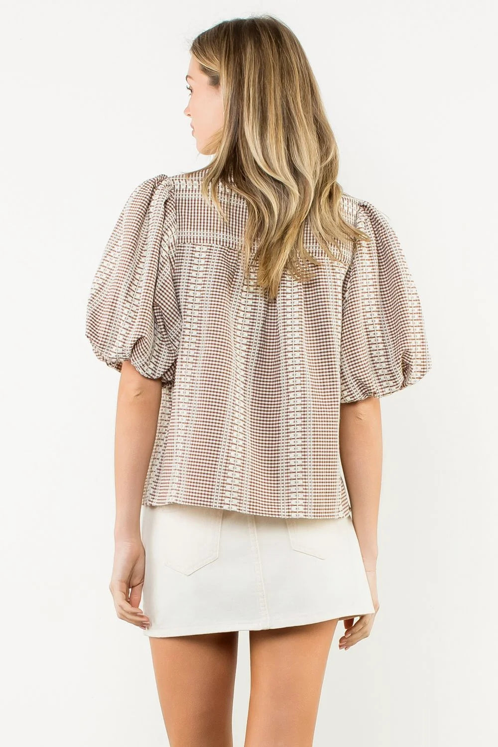 Brown Gingham Horse Embroidered Top