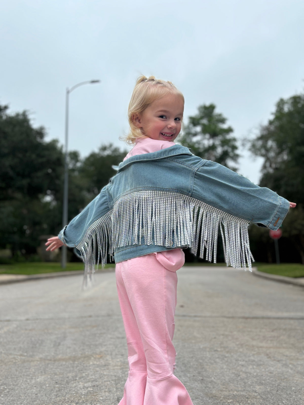 Kids Denim Fringe Jacket by The Grove