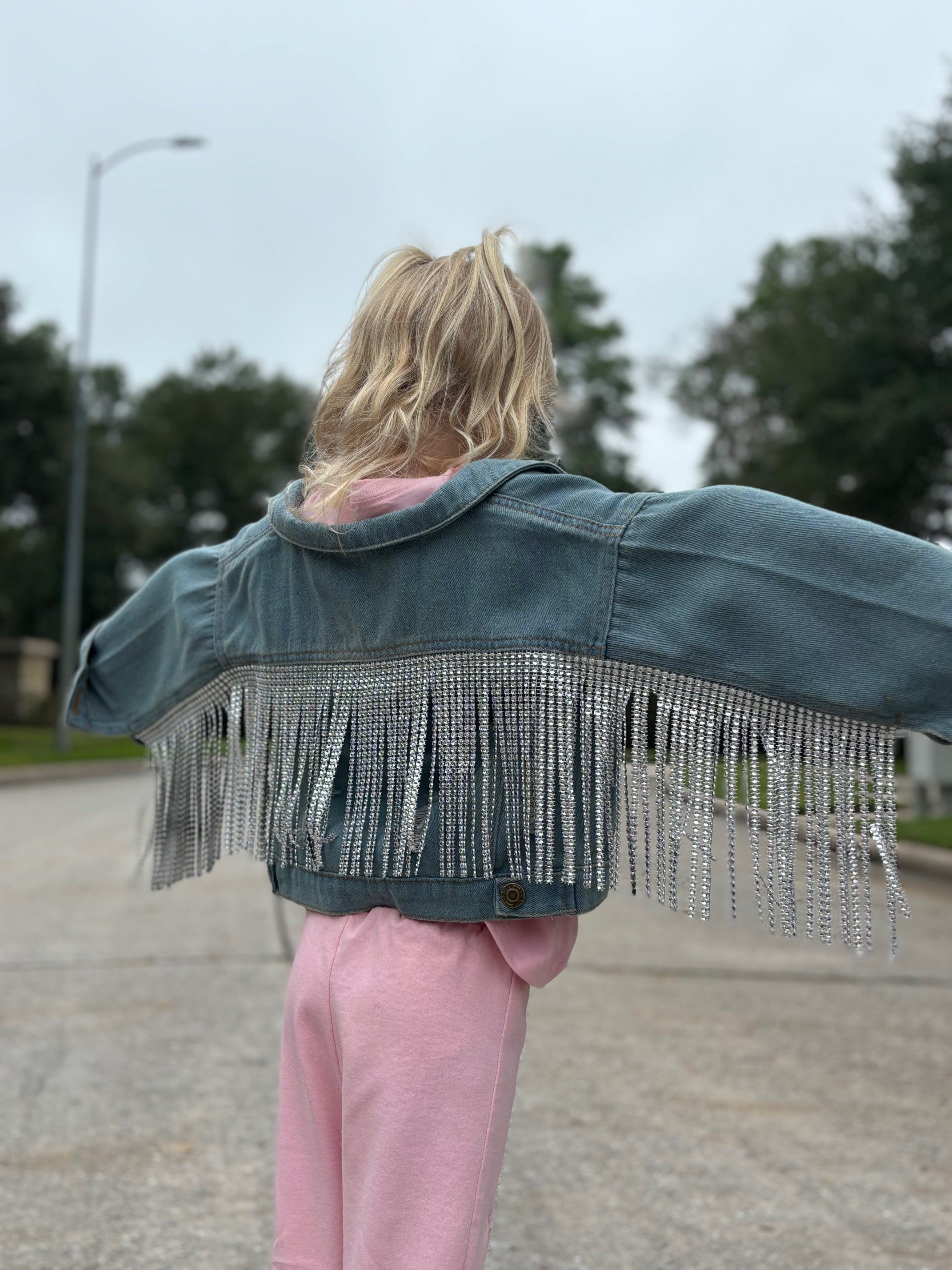 Kids Denim Fringe Jacket by The Grove
