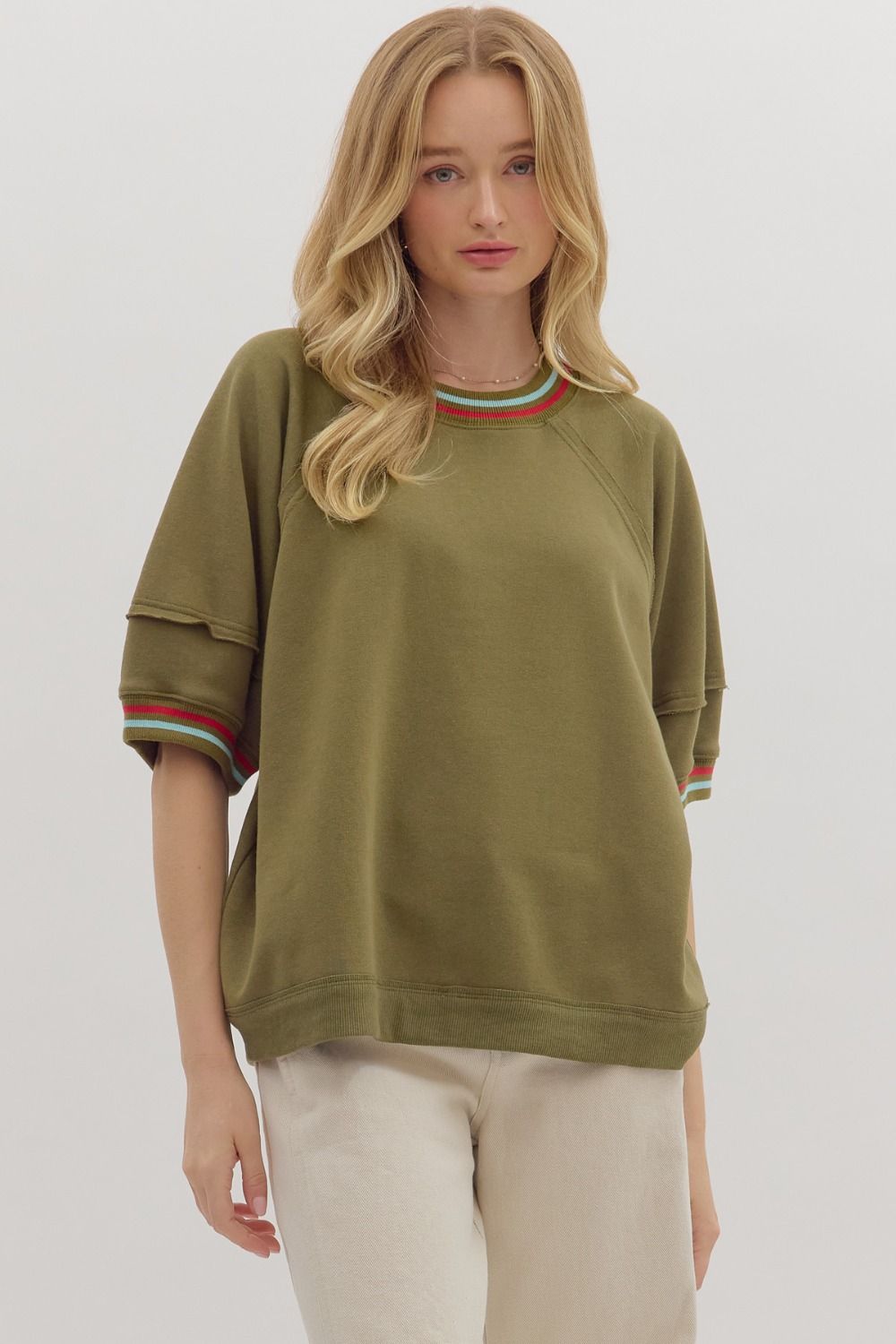 Retro Racing Stripe Top - Olive