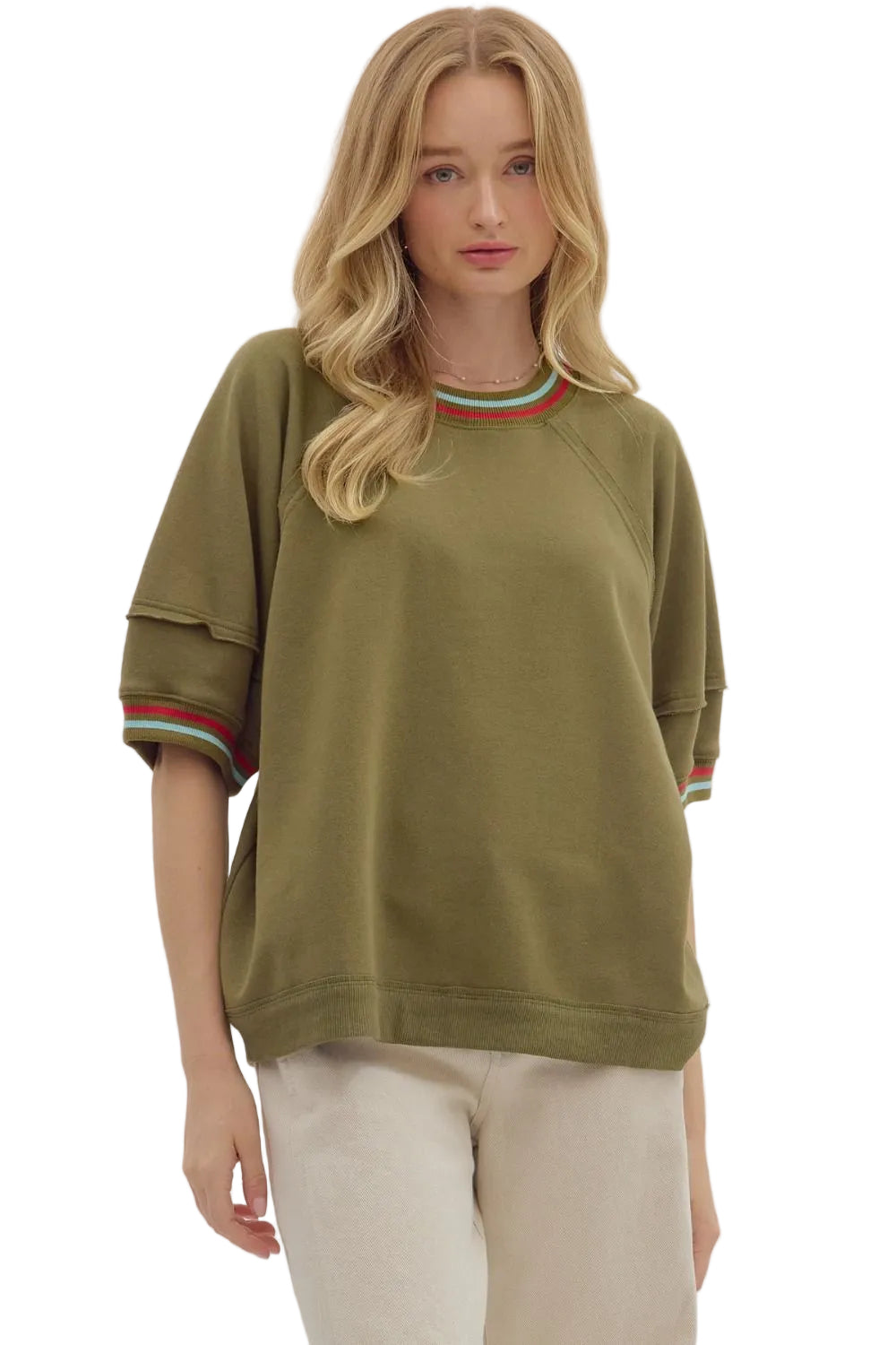 Retro Racing Stripe Top - Olive by Entro