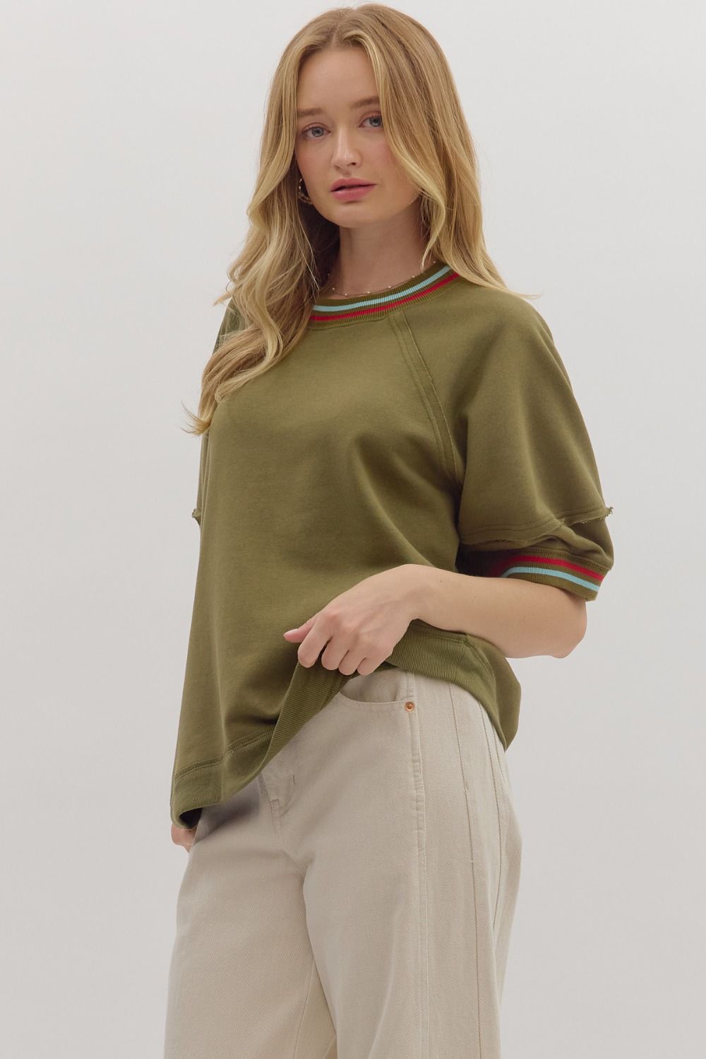 Retro Racing Stripe Top - Olive by Entro