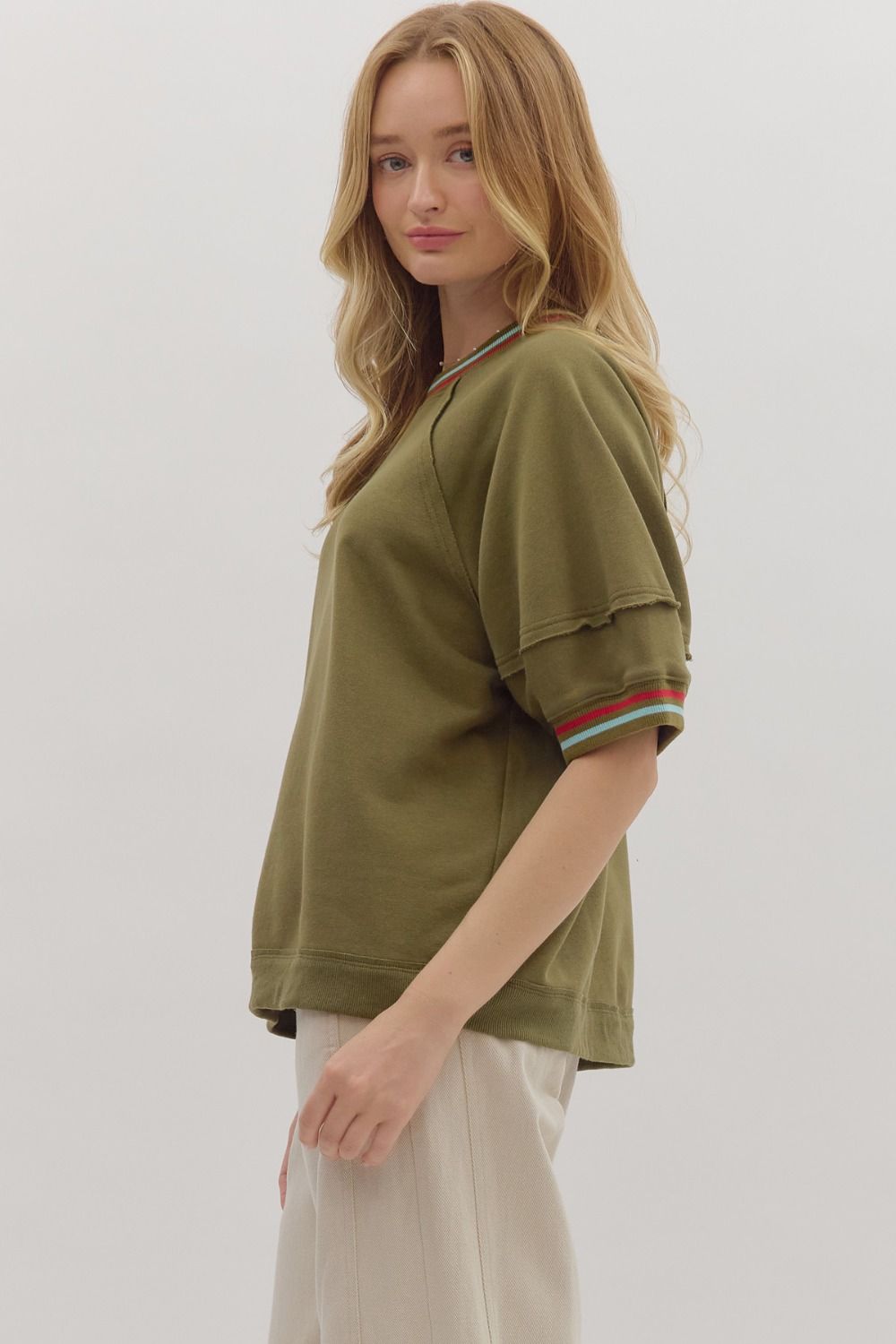 Retro Racing Stripe Top - Olive by Entro