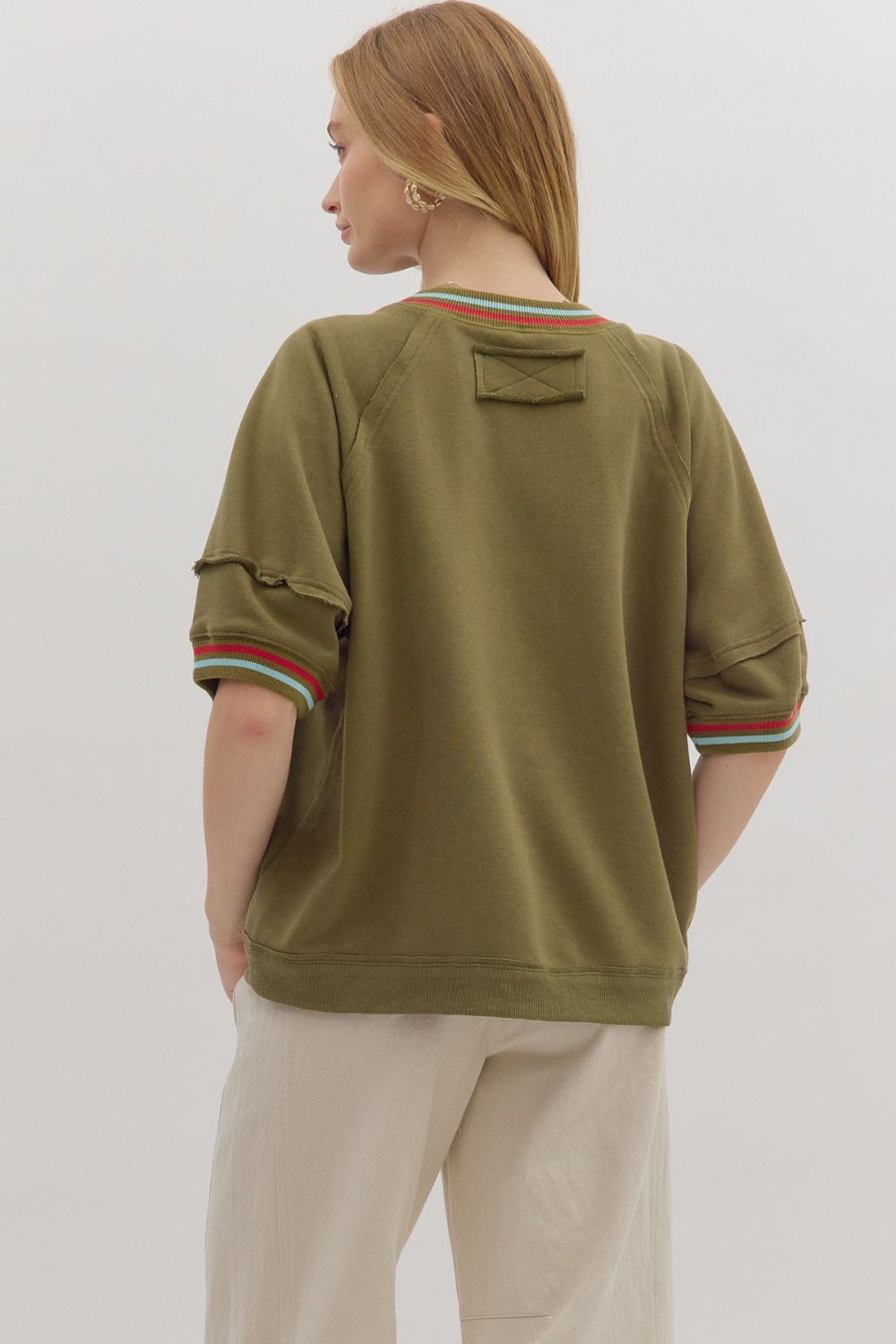 Retro Racing Stripe Top - Olive by Entro