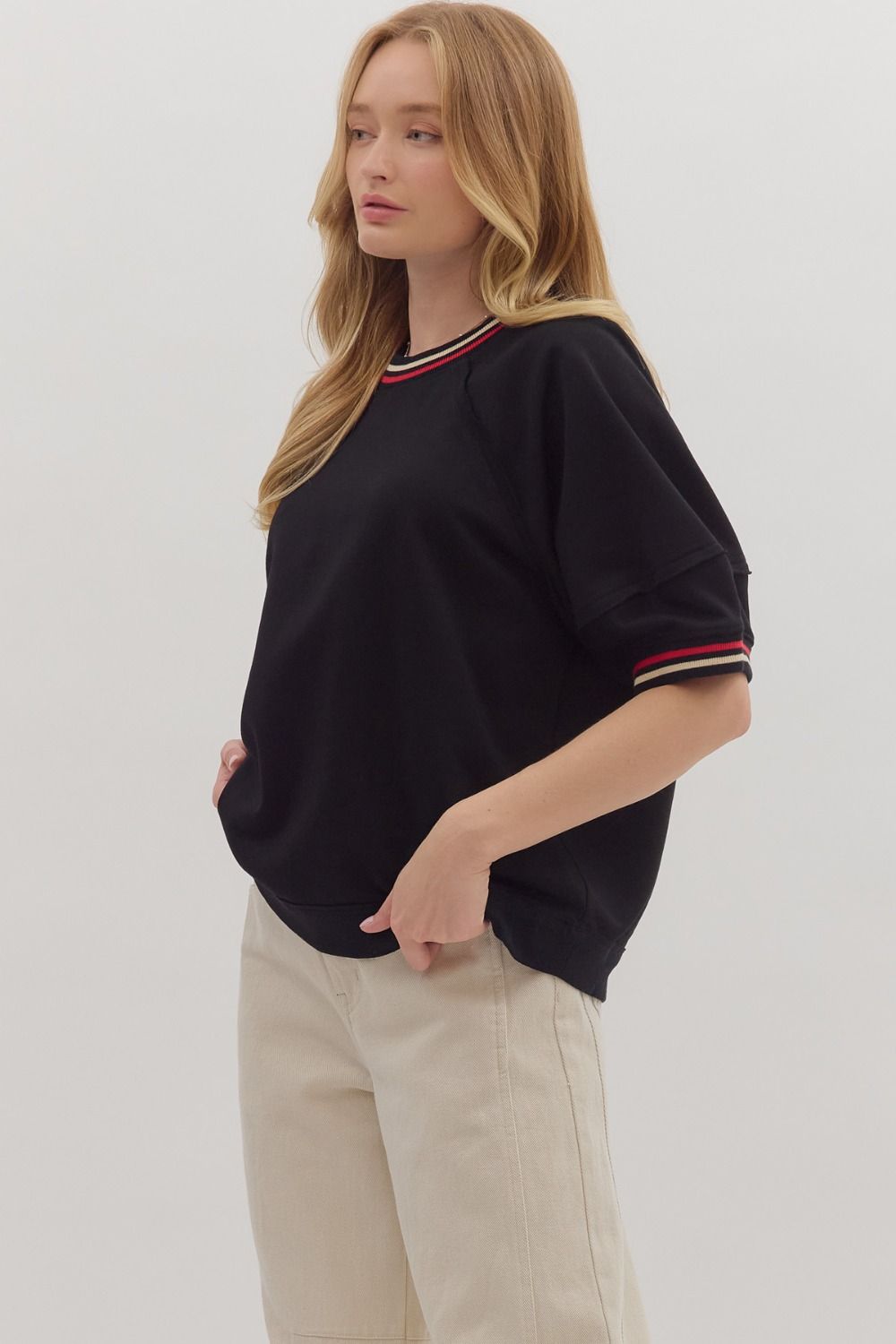 Retro Racing Stripe Top - Black