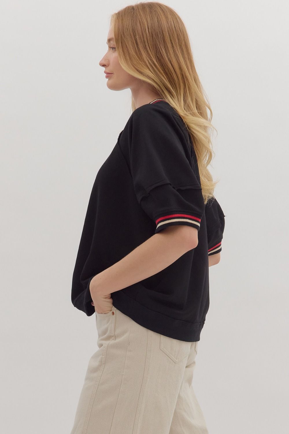 Retro Racing Stripe Top - Black