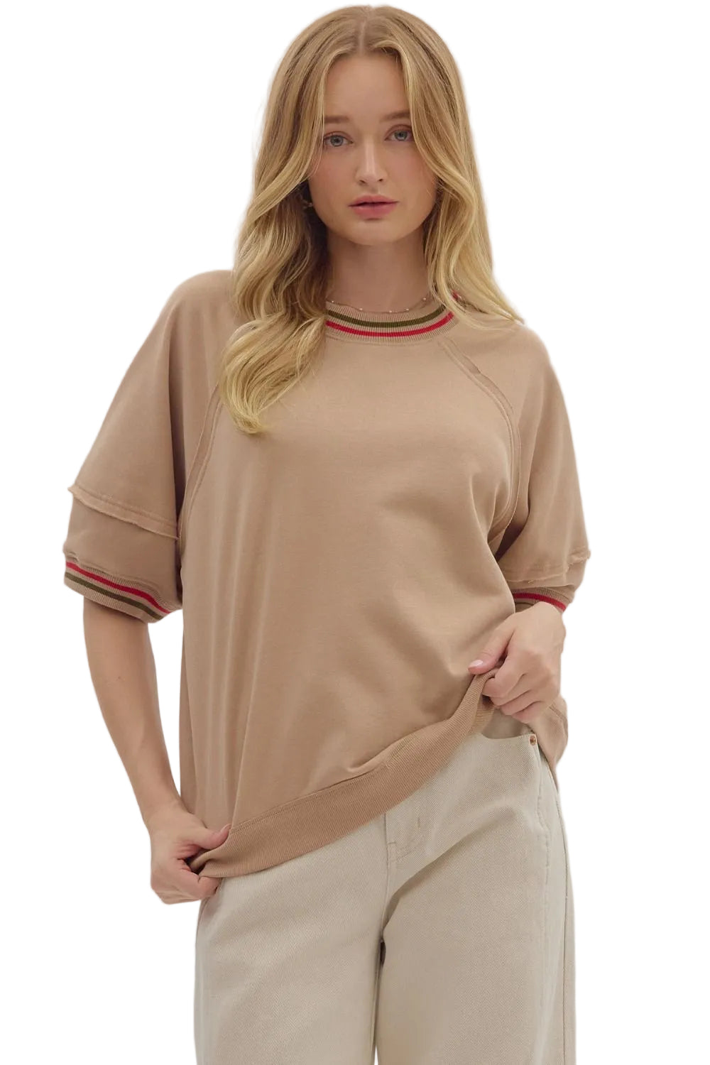 Retro Racing Stripe Top - Sand