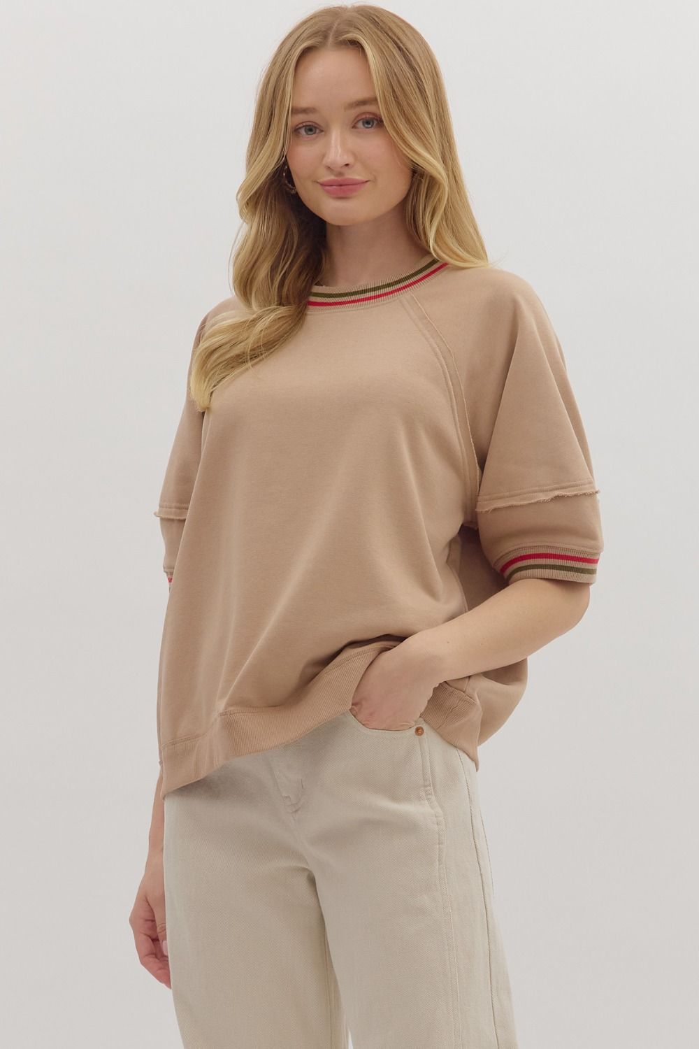Retro Racing Stripe Top - Sand by Entro