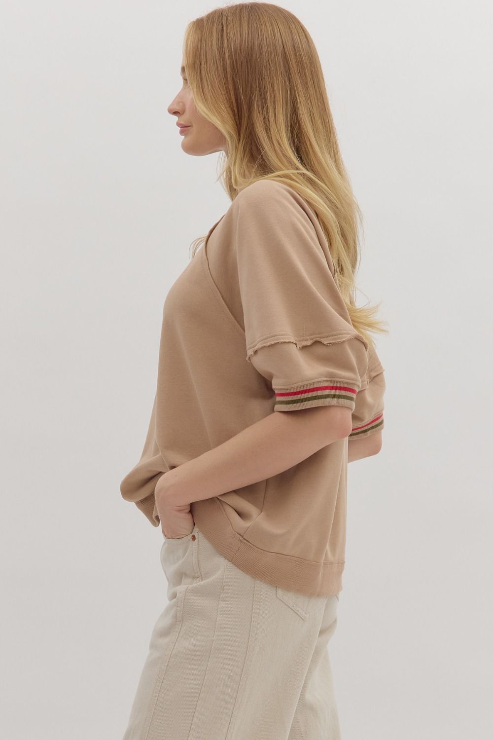 Retro Racing Stripe Top - Sand by Entro
