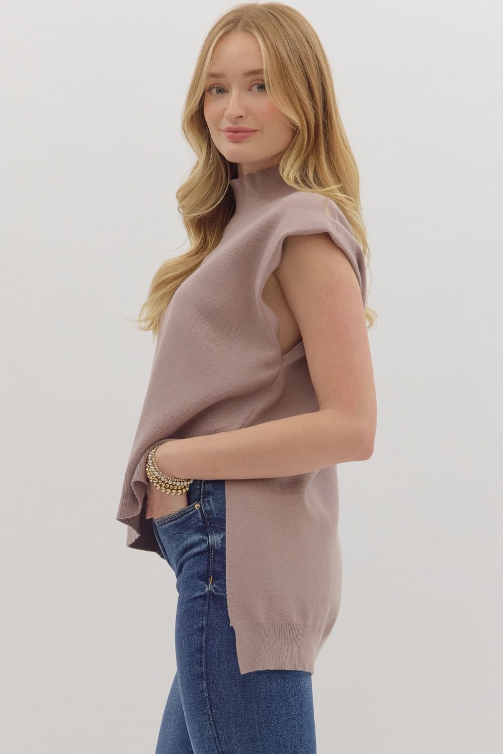 High-Low Knit Top - Oatmeal