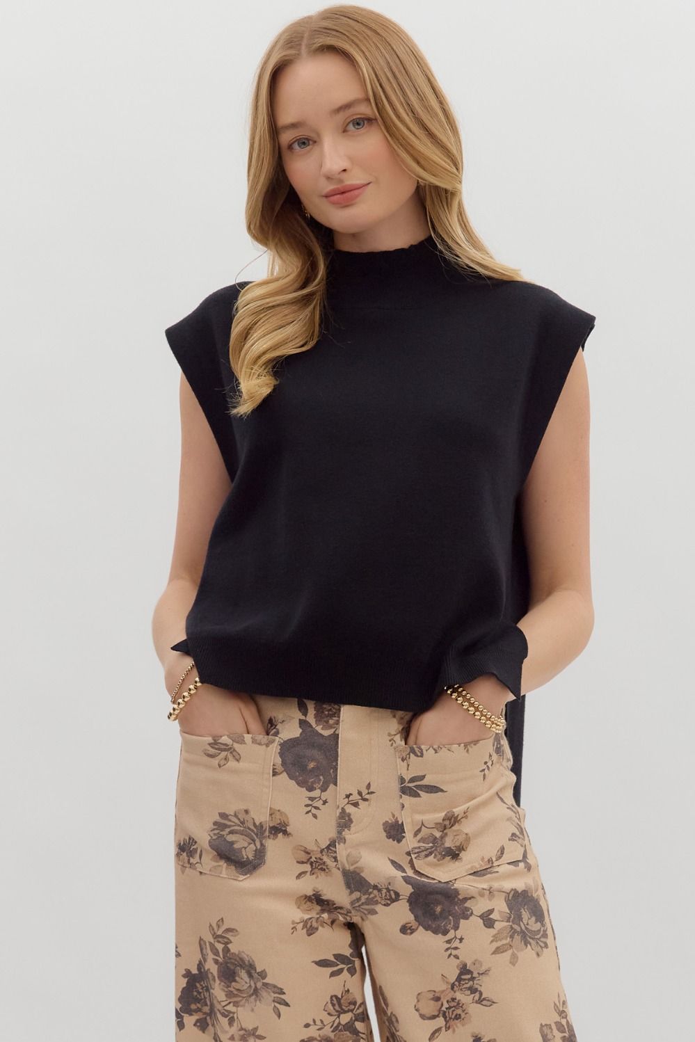High-Low Knit Top - Black