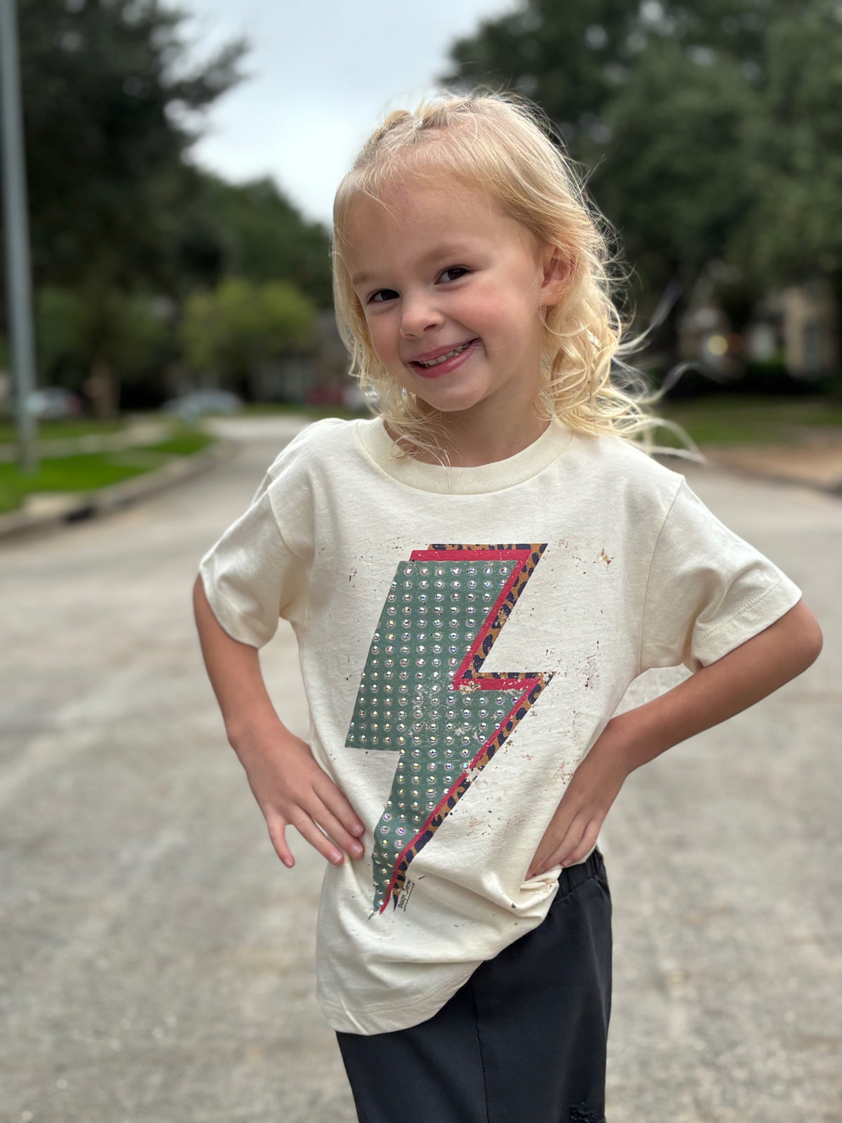 Kids Rhinestone Leopard Lightening Tshirt by Raising Arrows